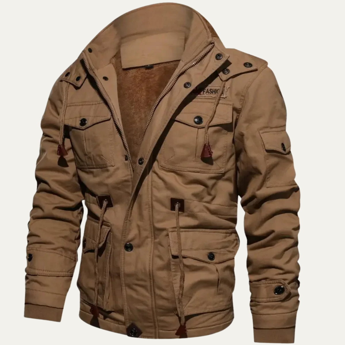 Ashton | Men's Utility Jacket Beige Cargo Pockets Hooded