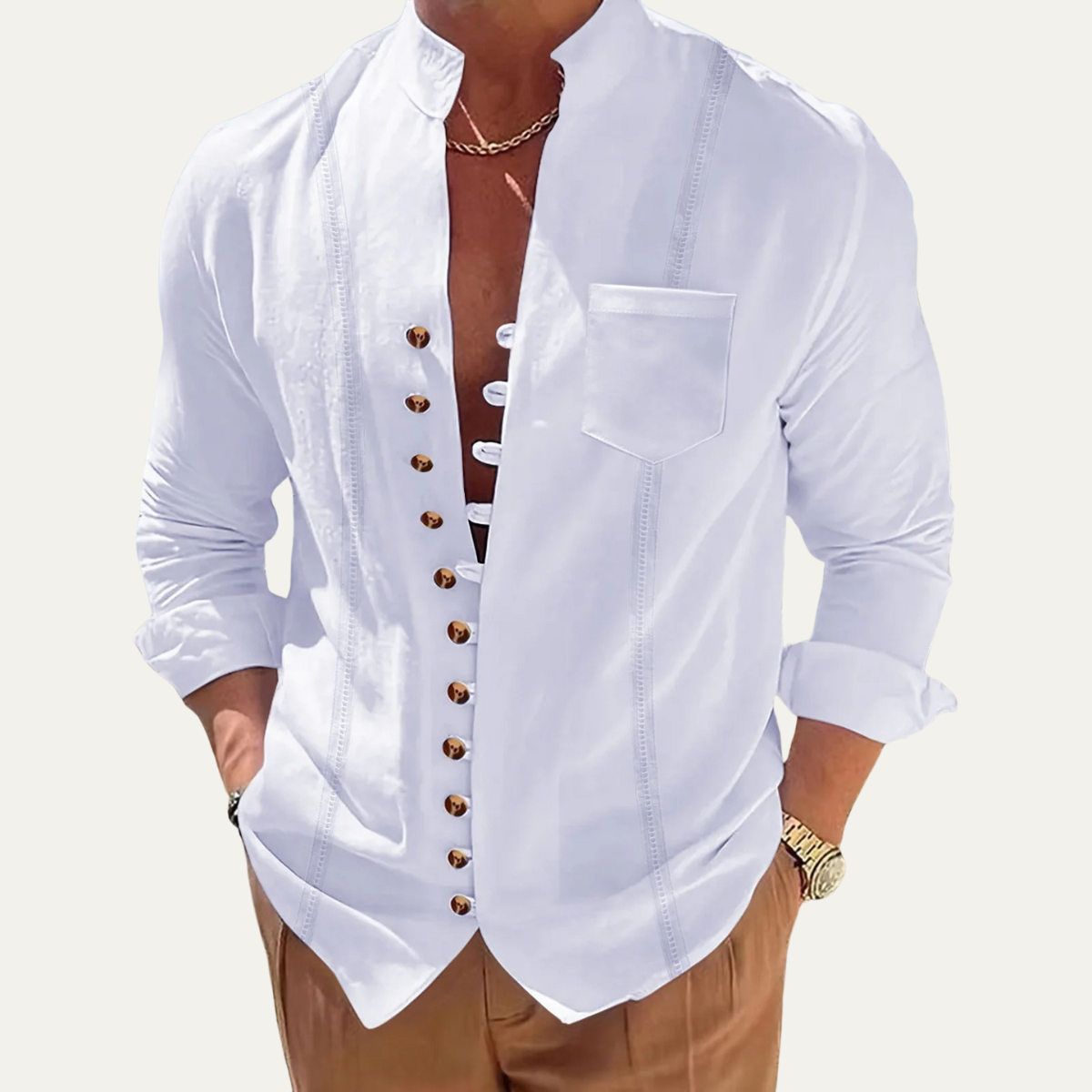 Axel | Men's Button Up Shirt White Long Sleeve Casual