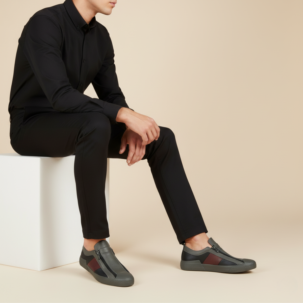 Ash | Men's Colorblock Zip Sneaker Green White Leather