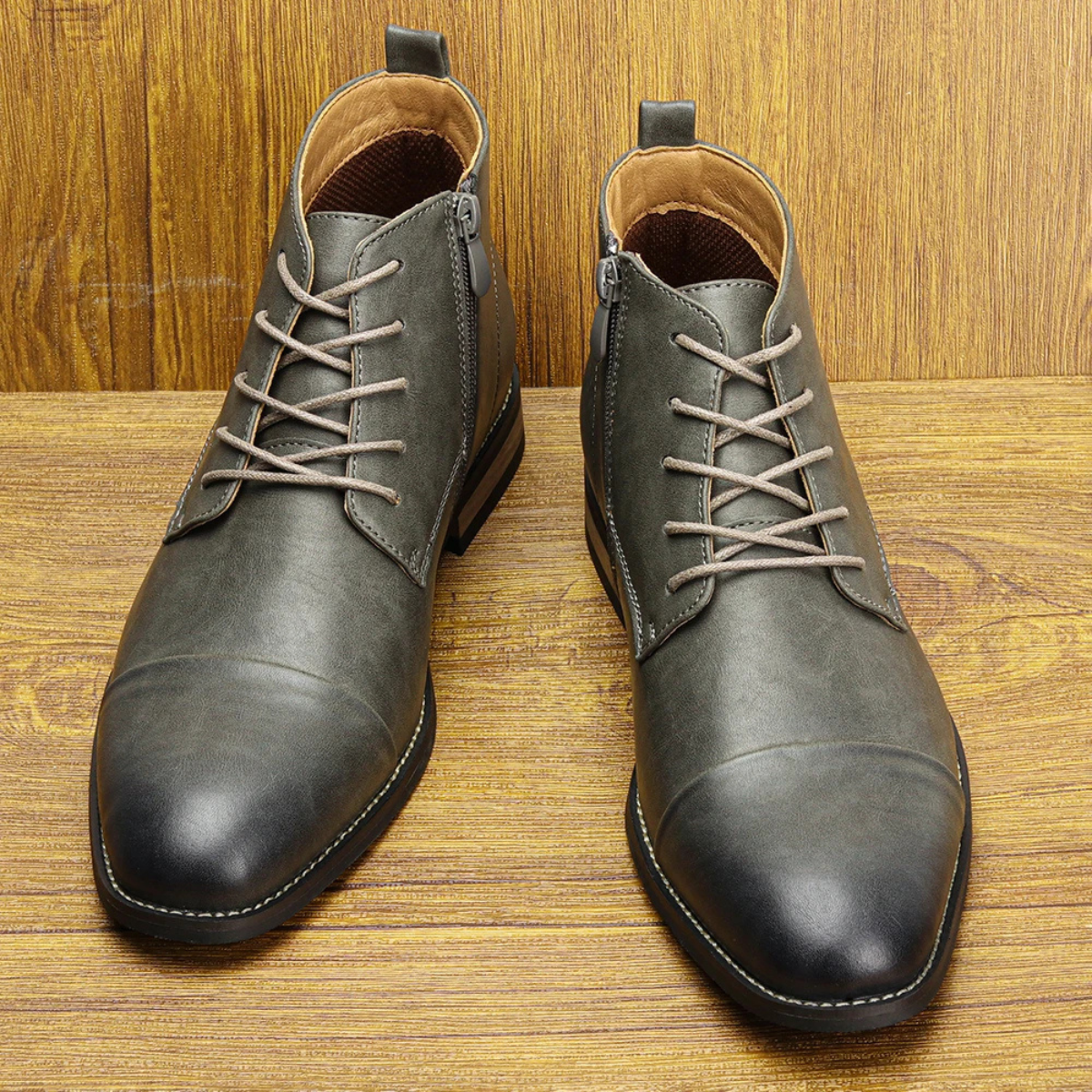 Jude | Men's Leather Ankle Boots Gray Lace Up