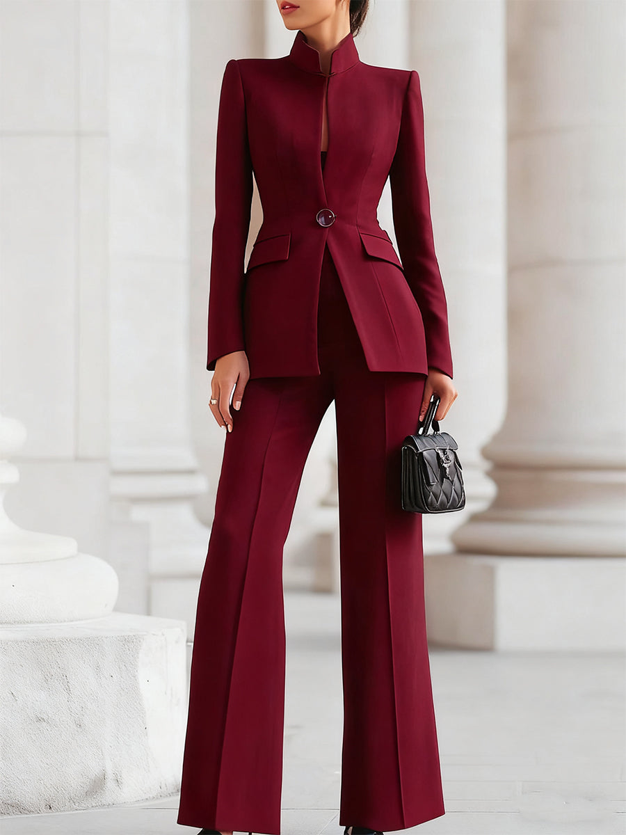 Vera | Women's Tailored Blazer And Pant Set Navy Long Sleeve