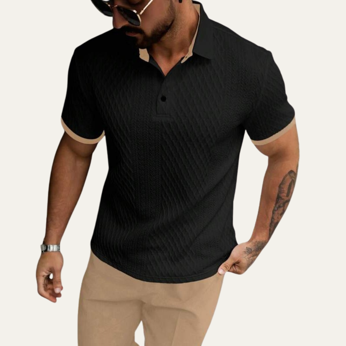 Axel | Men's Textured Polo Shirt Black Contrast Trim