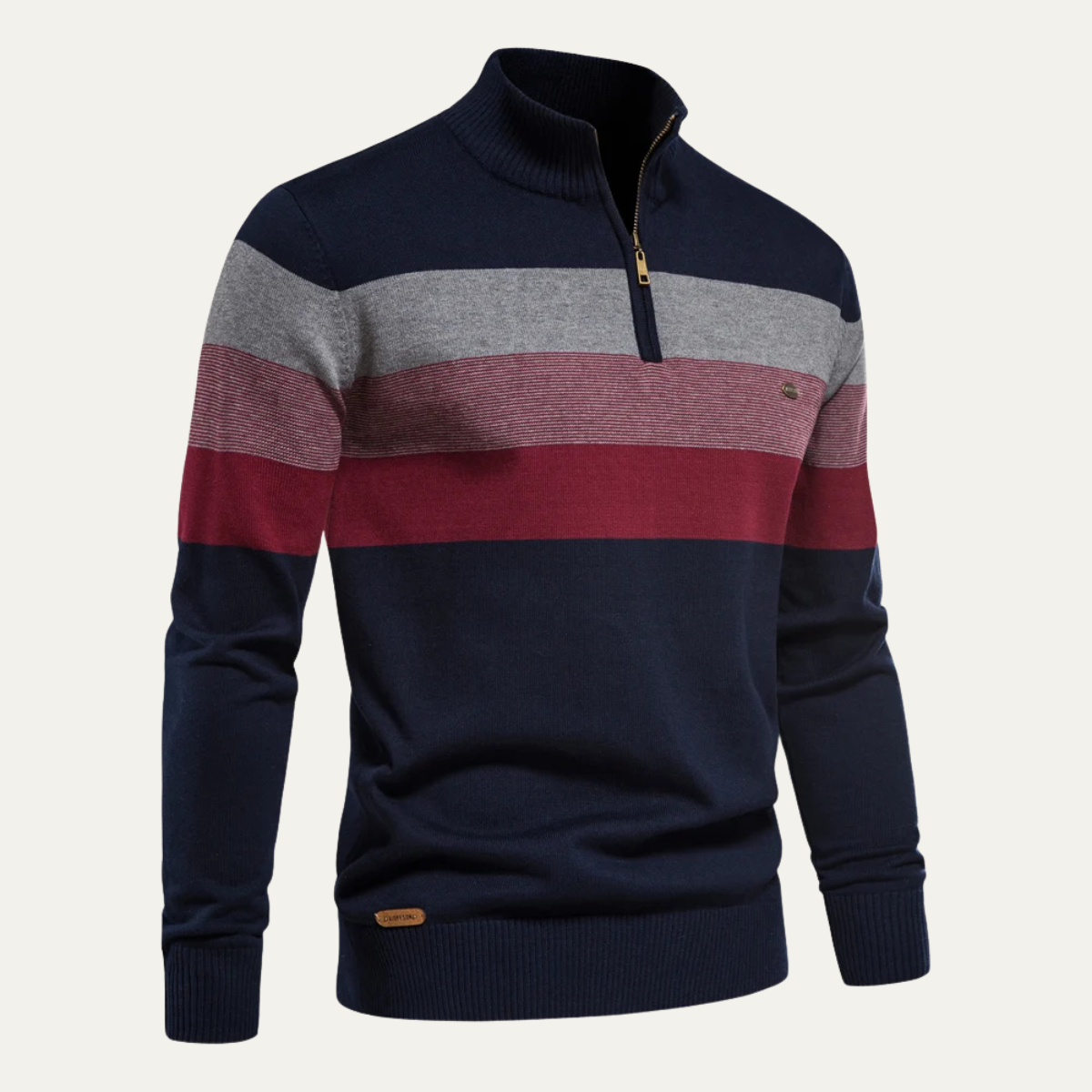 Beau | Men's Quarter Zip Sweater Navy Gray Burgundy Stripe