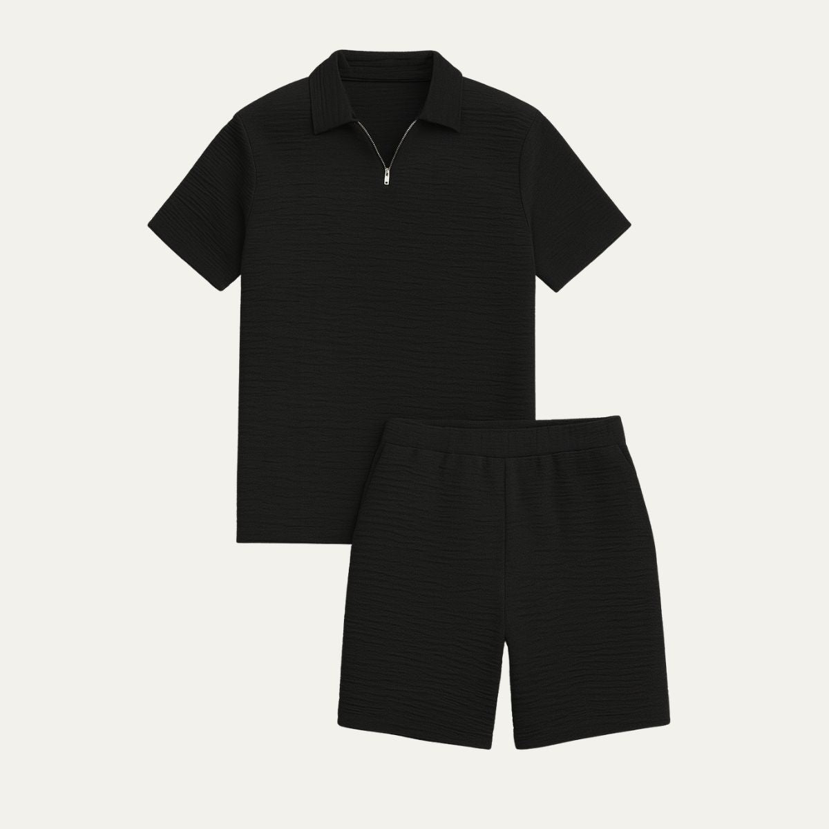 Camille | Men's Knit Shorts Set Cream Waffle Texture