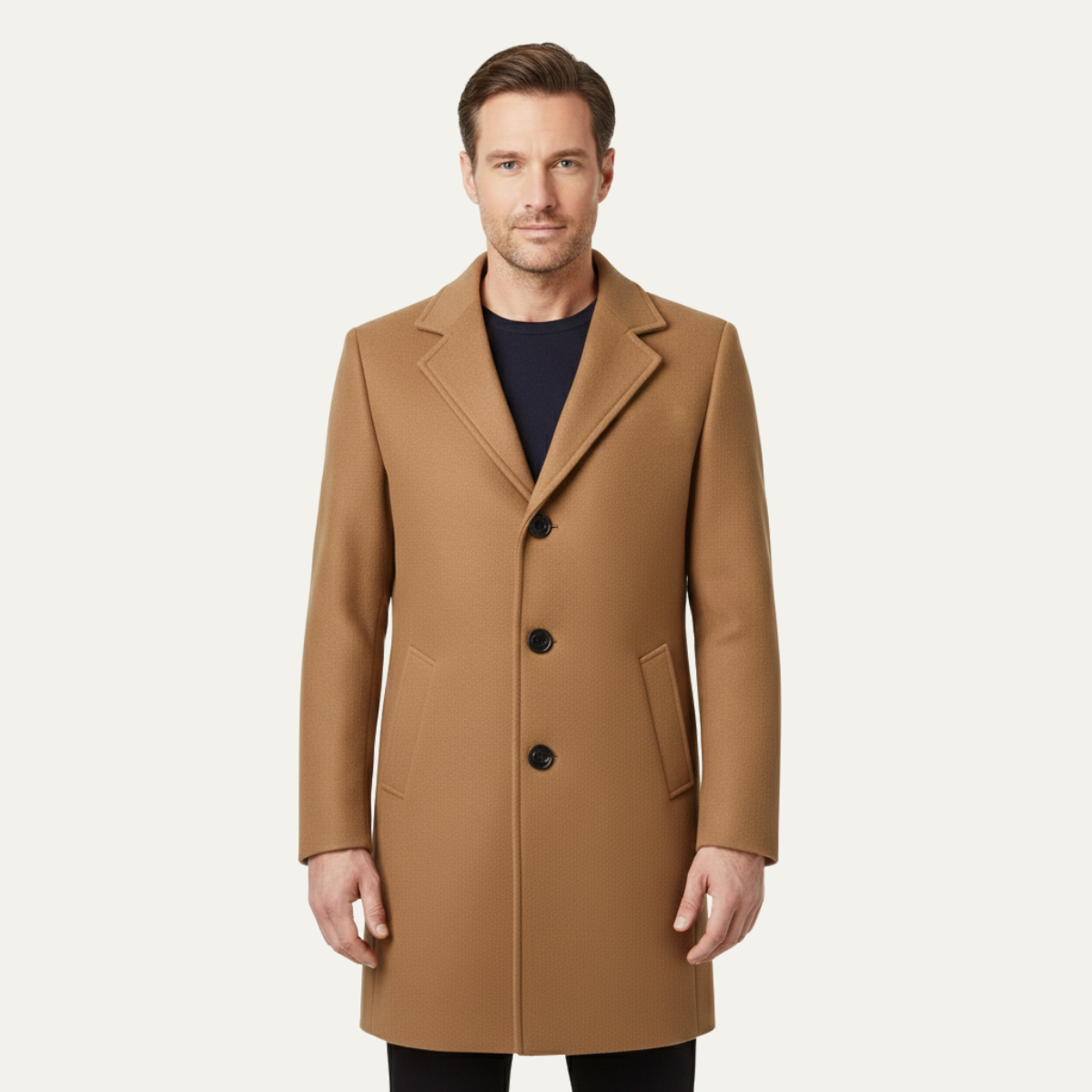 Bram | Men's Double Breasted Wool Blend Overcoat Black