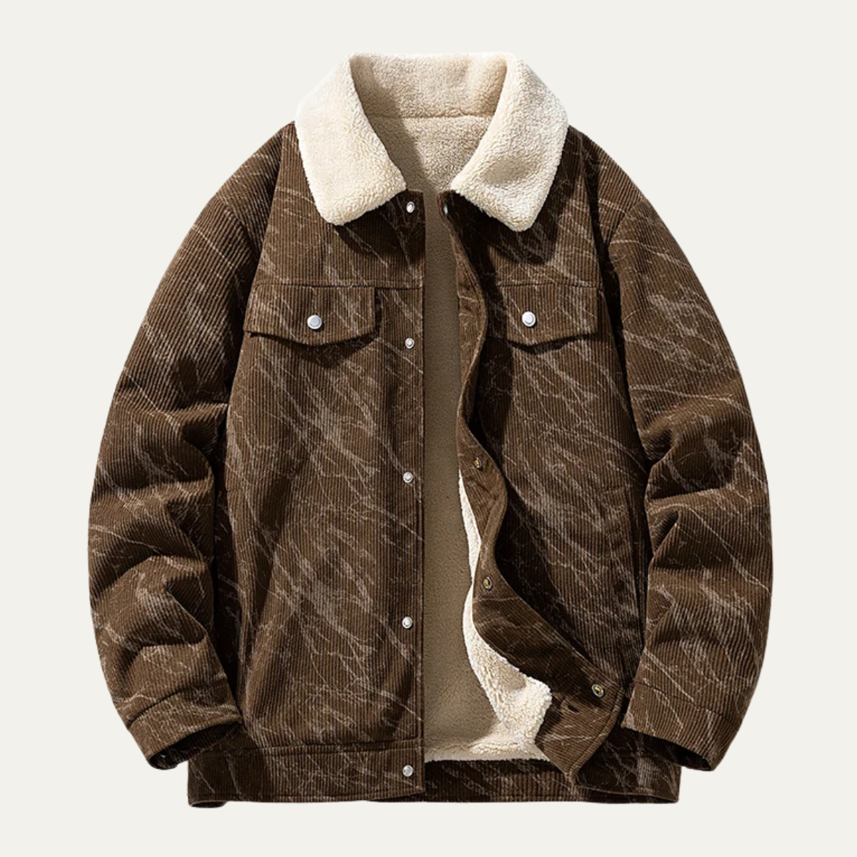 Rhys | Men's Sherpa Lined Corduroy Jacket Black Cream Collar