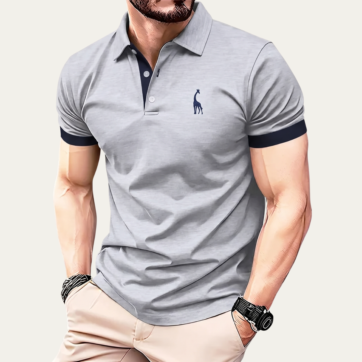 Hugo | Men's Golf Polo Shirt Gray Navy Stripe Short Sleeve