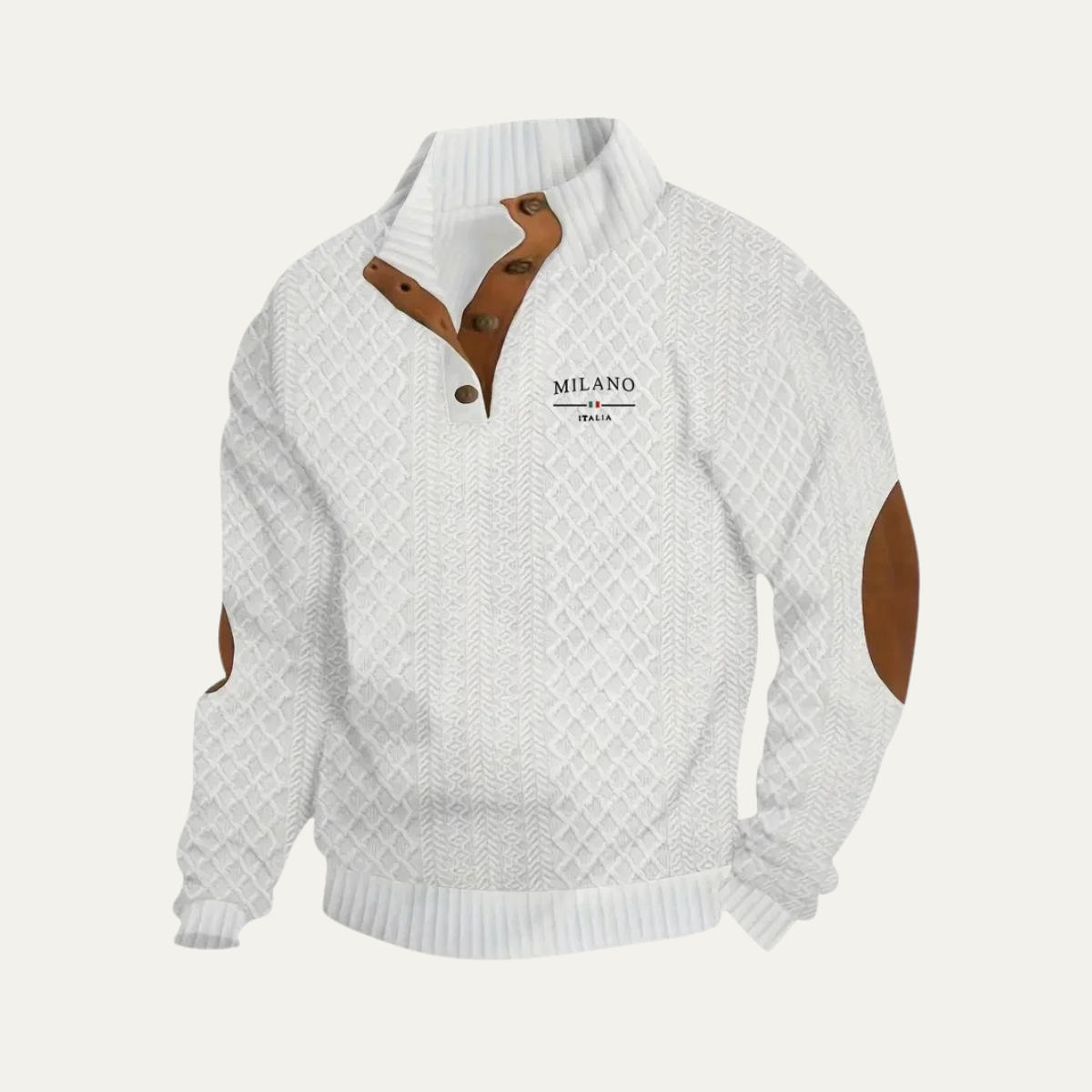 Axel | Men's Cable Knit Quarter Zip Sweater Cream Elbow Patches