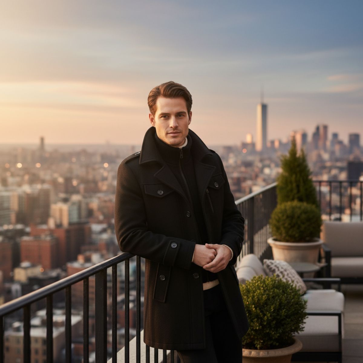 Demi | Men's Wool Blend Pea Coat Black
