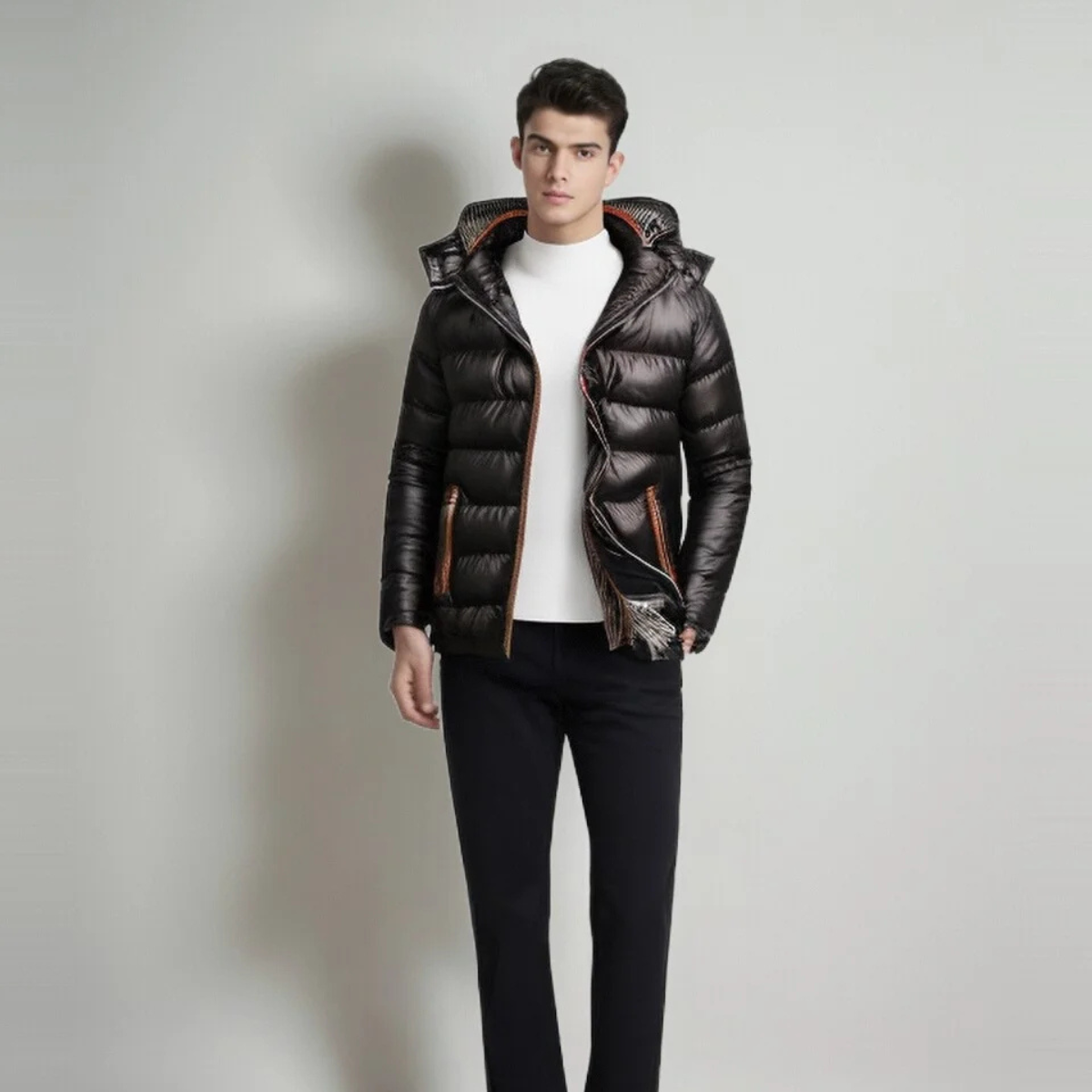 Beau | Men's Black Puffer Jacket Hooded Quilted Padding