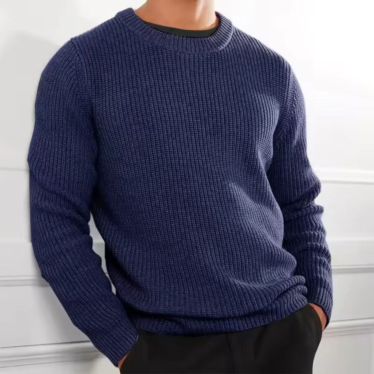 Ives | Men's Ribbed Crew Neck Sweater Brown Merino Wool