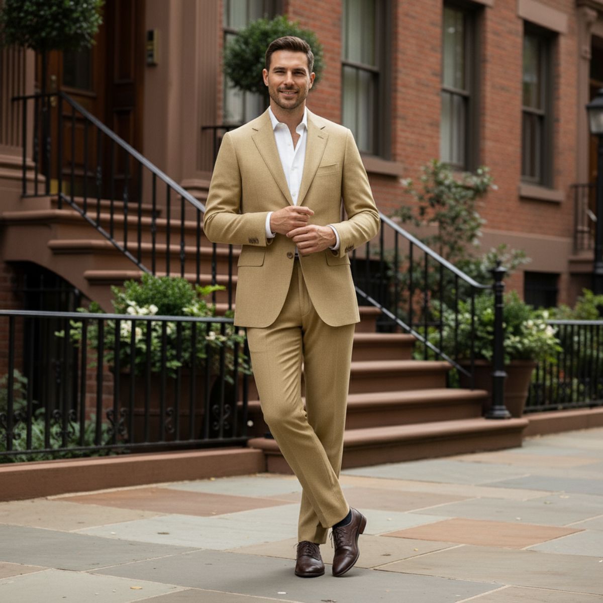 Paloma | Men's Tailored Linen Suit Camel Two Piece