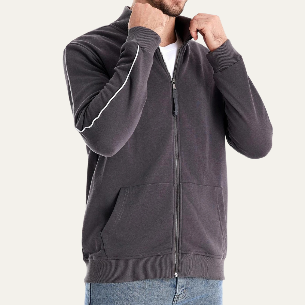 Caleb | Men's Casual Zip Up Hoodie Beige