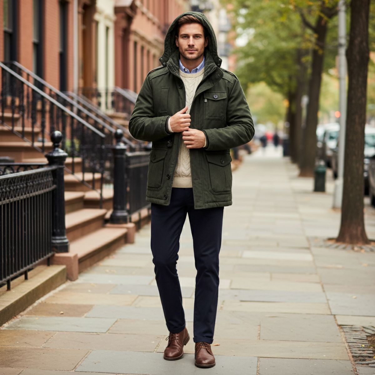 Jaxx | Men's Utility Field Jacket Khaki Hooded Insulated