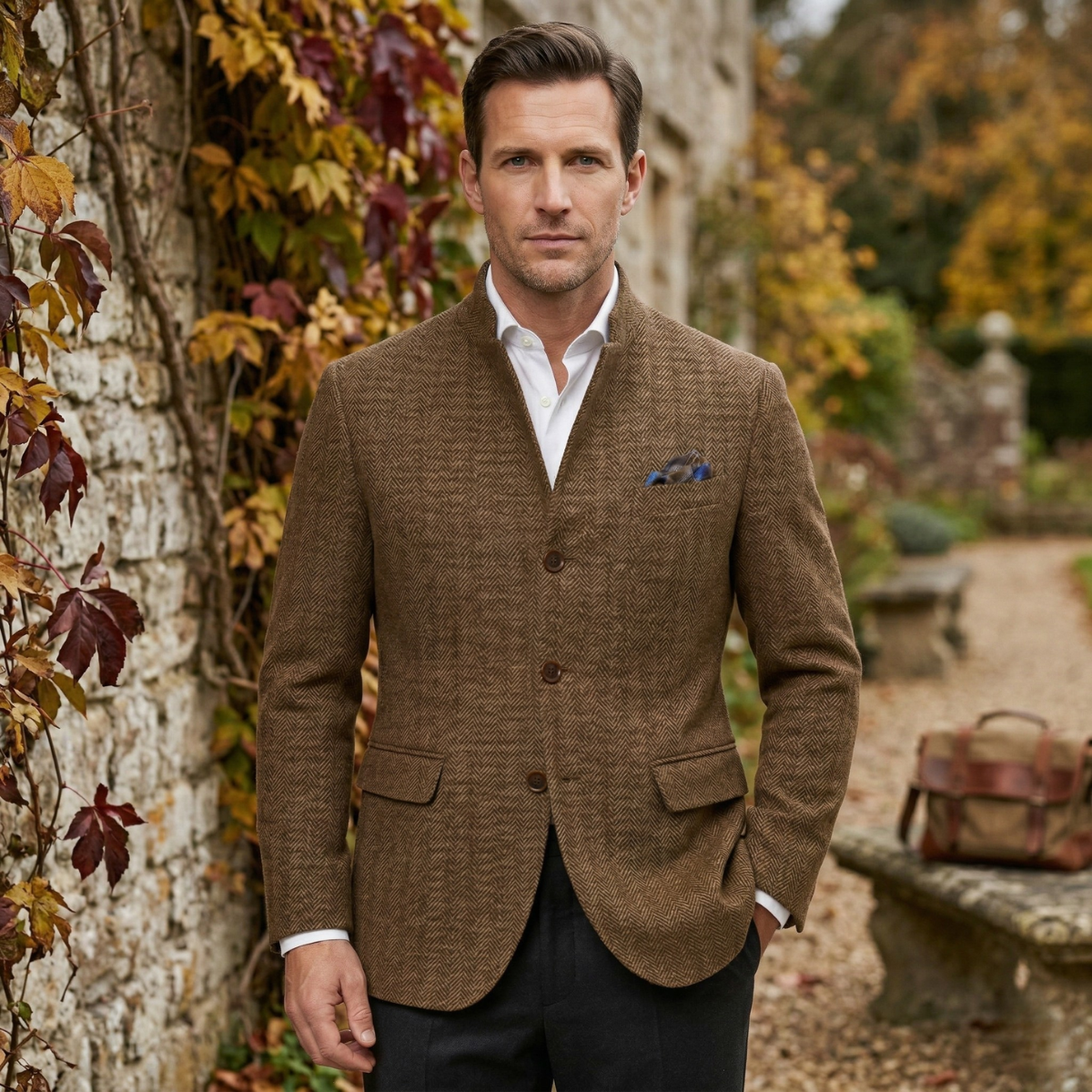 Callum | Men's Herringbone Wool Blazer Olive Green