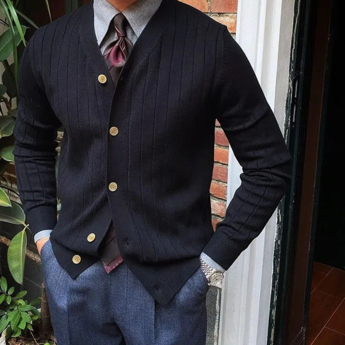 Axel | Men's Smart Casual Pinstripe Cardigan Light Blue Button Up