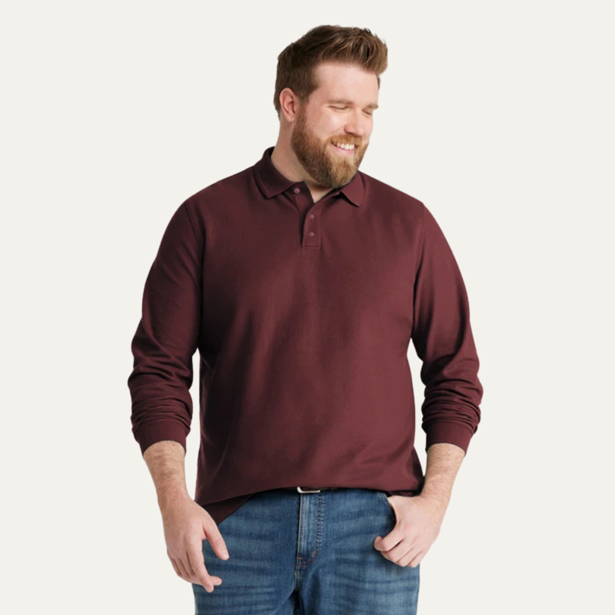 Callum | Men's Long Sleeve Polo Shirt Burgundy