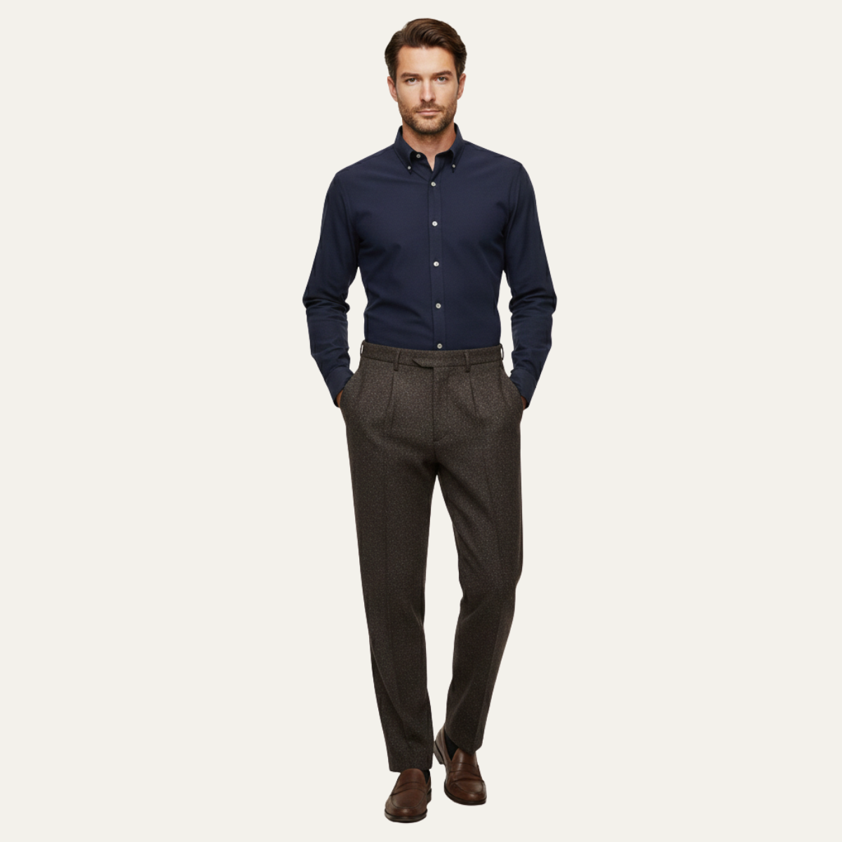Wade | Men's Pleated Dress Pants Gray Herringbone Wool