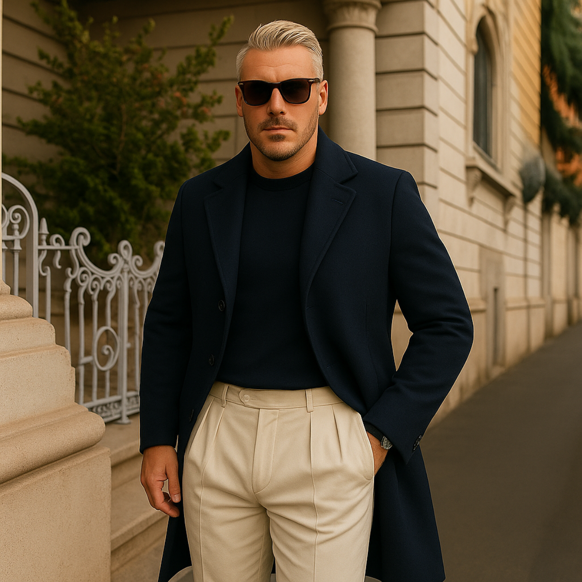 Voss | Men's Black Wool Overcoat Long Length