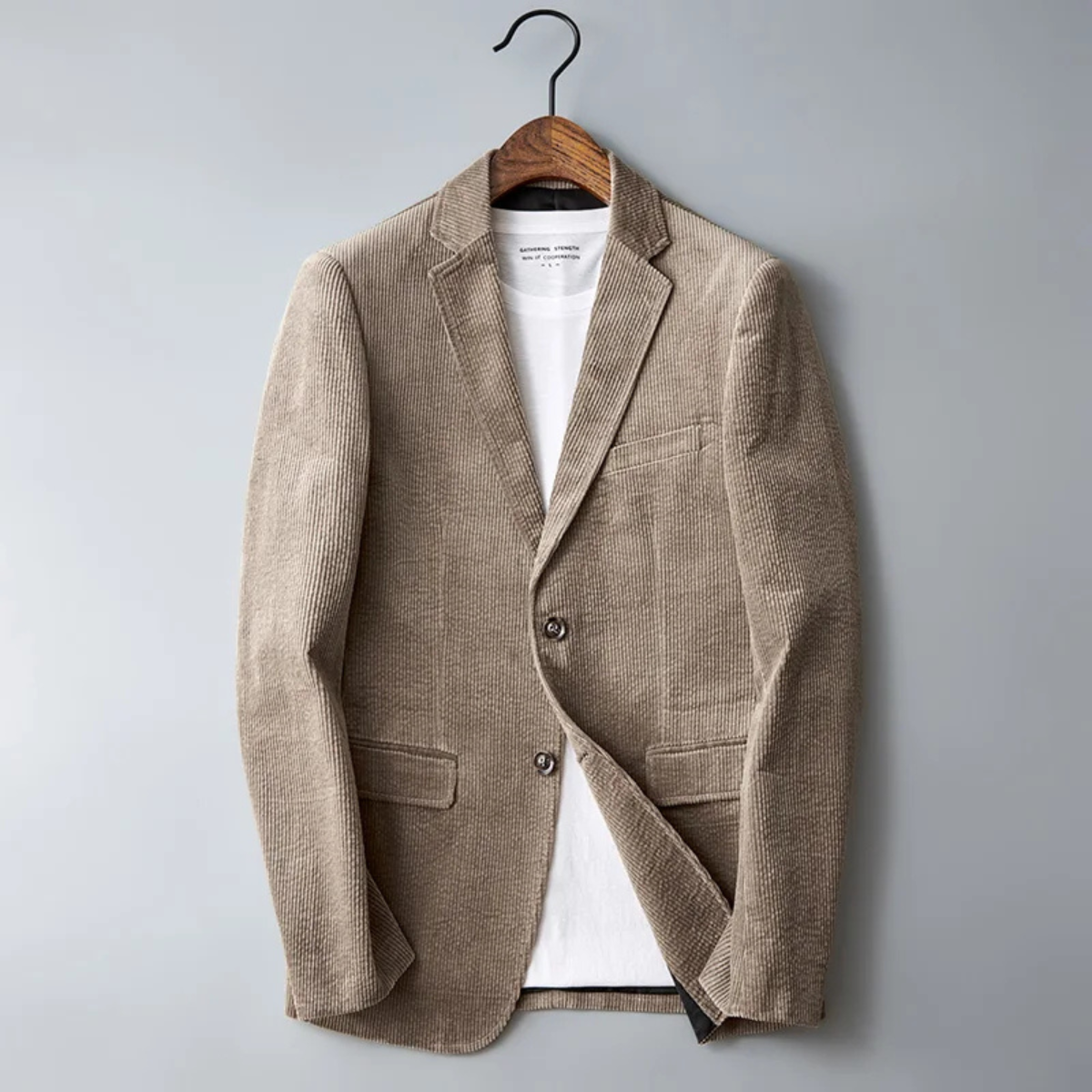 Beau | Men's Casual Corduroy Blazer Cream Single Breasted