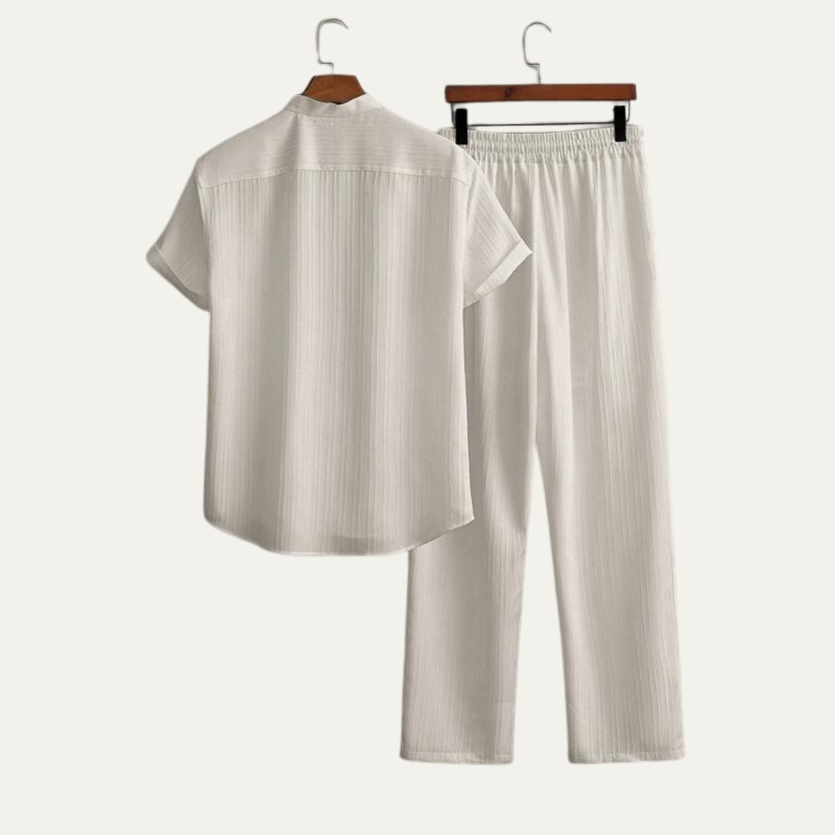 Reid | Men's Linen Set Cream Short Sleeve Shirt And Lounge Pants