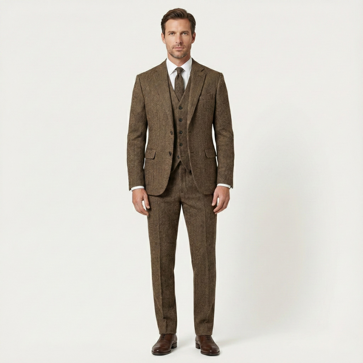 Everett | Men's Tweed Suit Gray Herringbone Three Piece