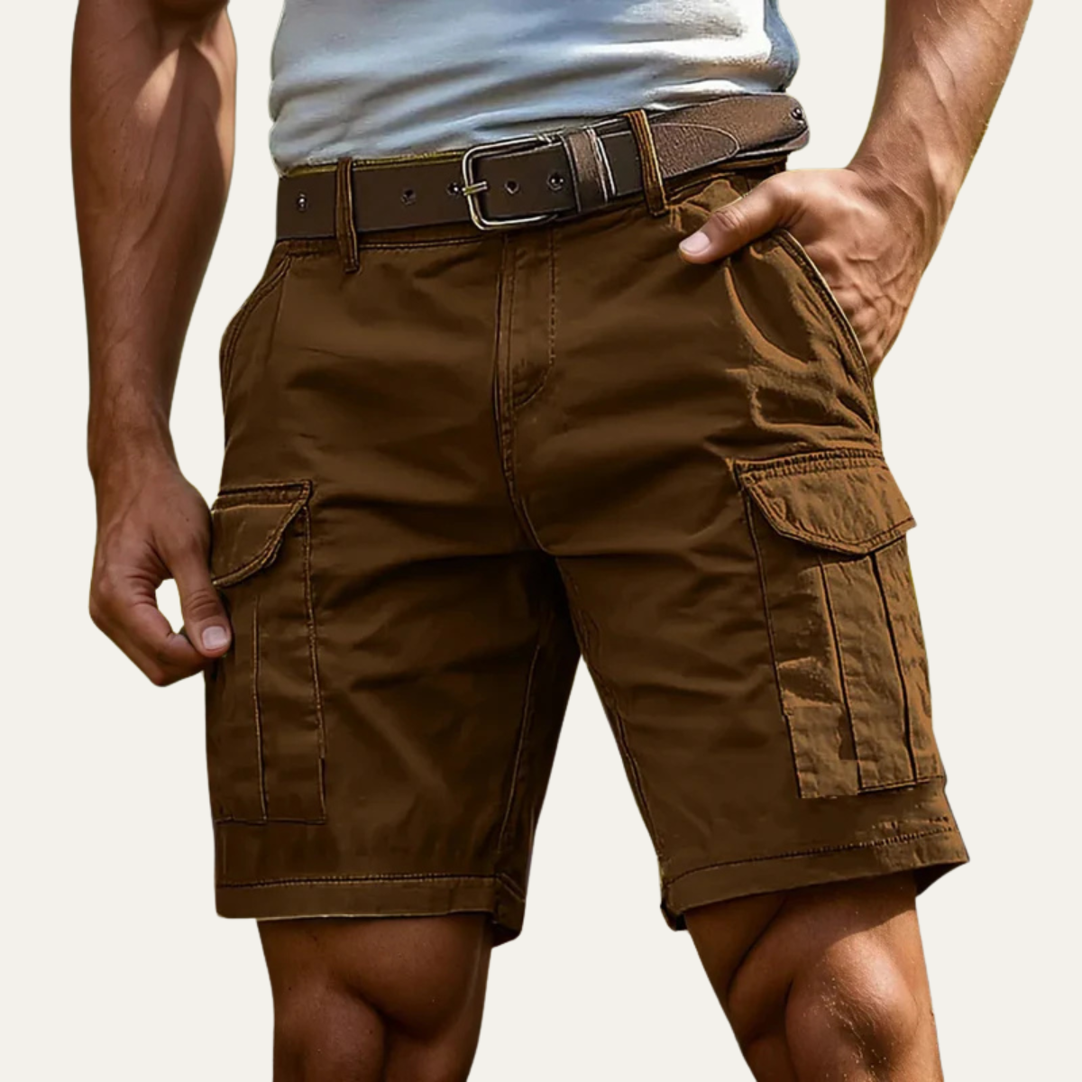 Kai | Men's Cargo Shorts Brown Utility Pockets