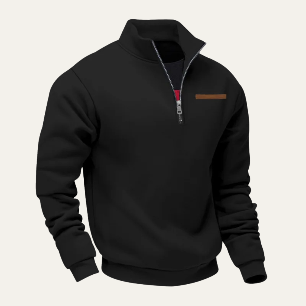 Beau | Men's Quarter Zip Sweatshirt Black Chest Pocket