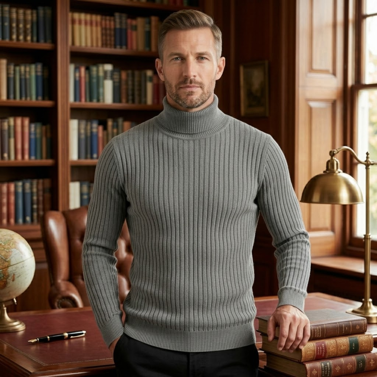 Jasper | Men's Turtleneck Ribbed Knit Sweater Gray