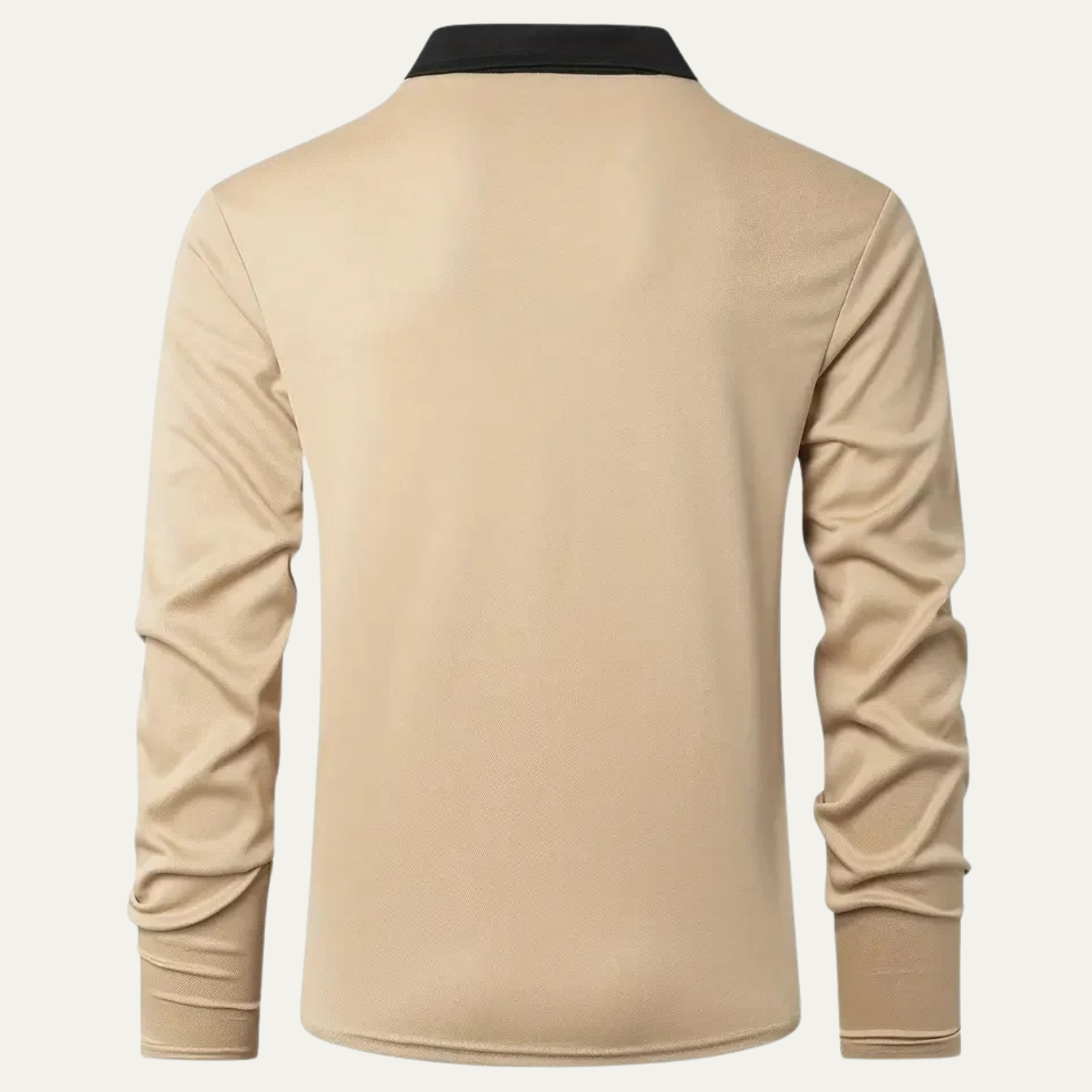 Bram | Men's Fitted Polo Shirt Cream Black Collar Long Sleeve
