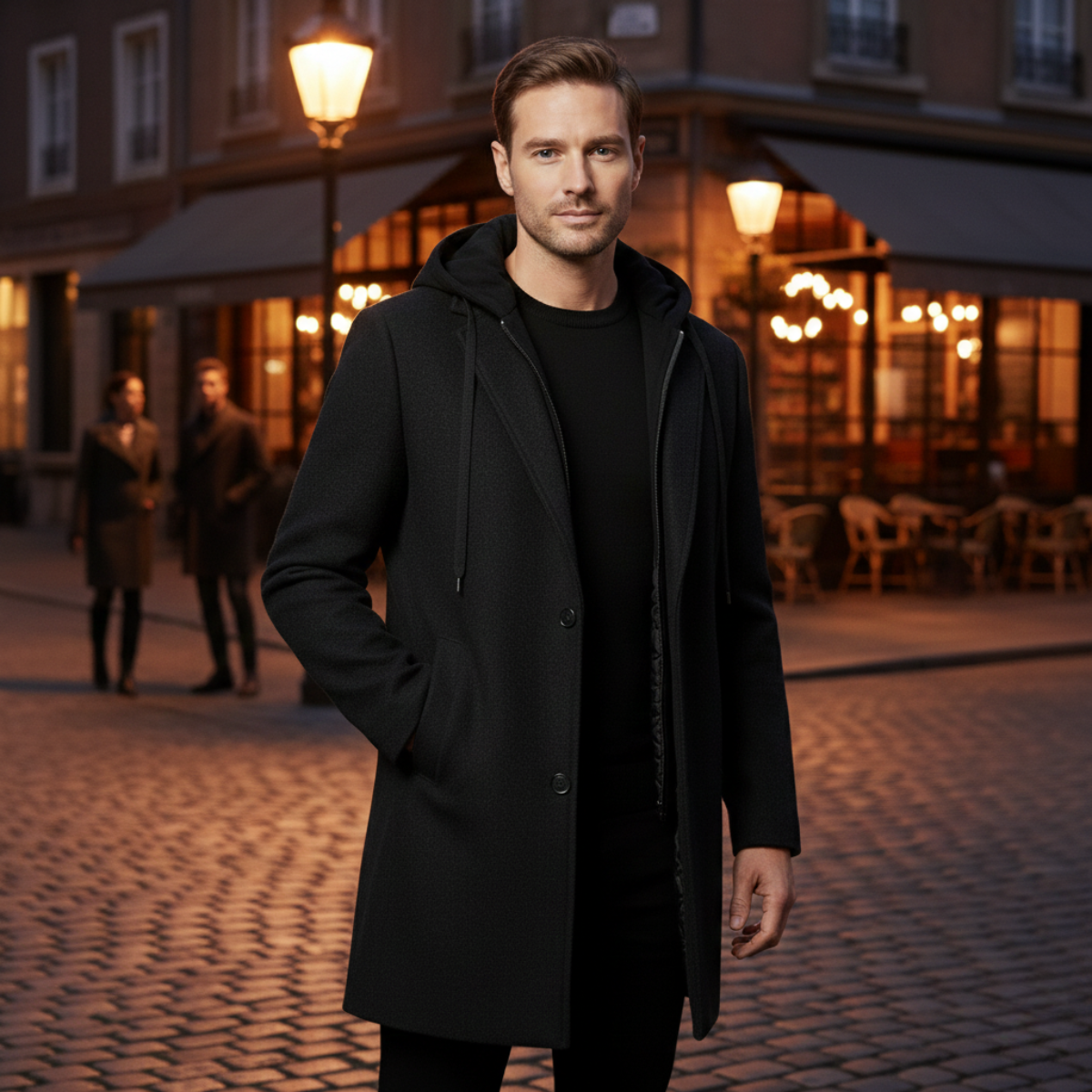 Bram | Men's Wool Overcoat Caramel Hooded Quilted Lining