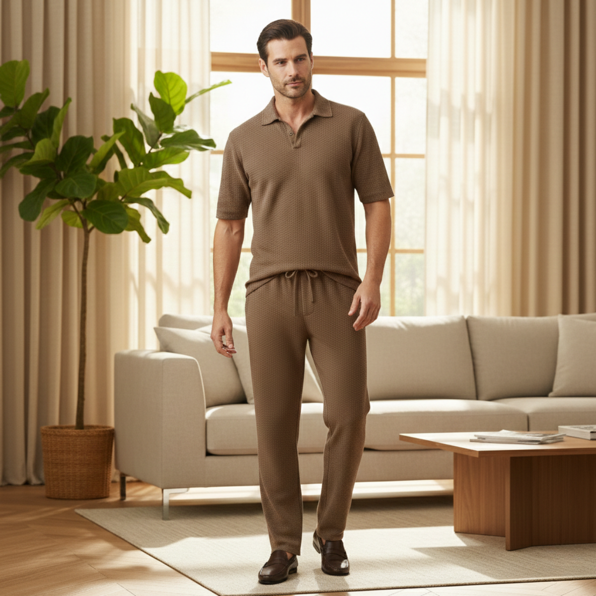 Jasper | Men's Casual Linen Lounge Set Light Blue