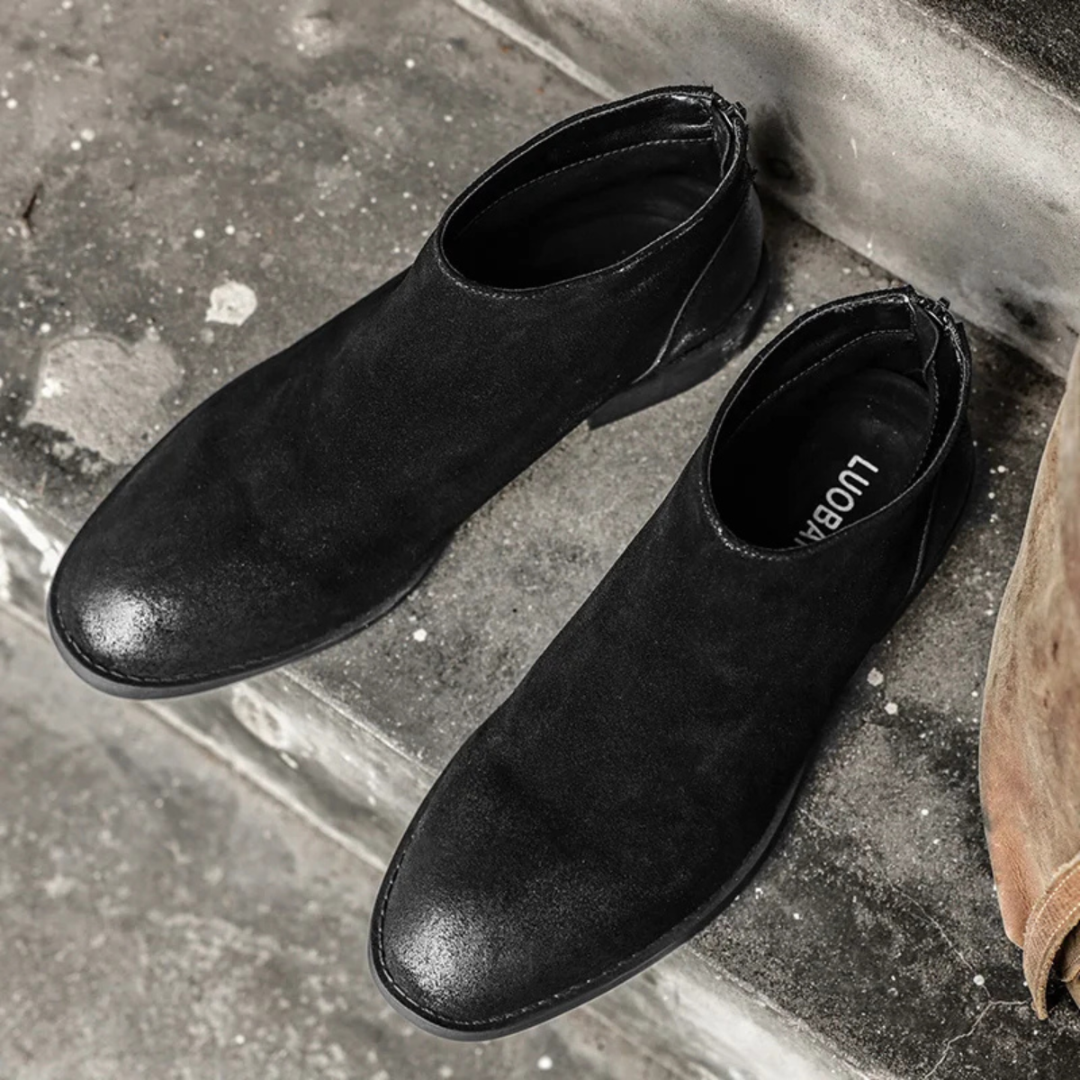 Axel | Men's Suede Leather Ankle Boots Black Zip Up