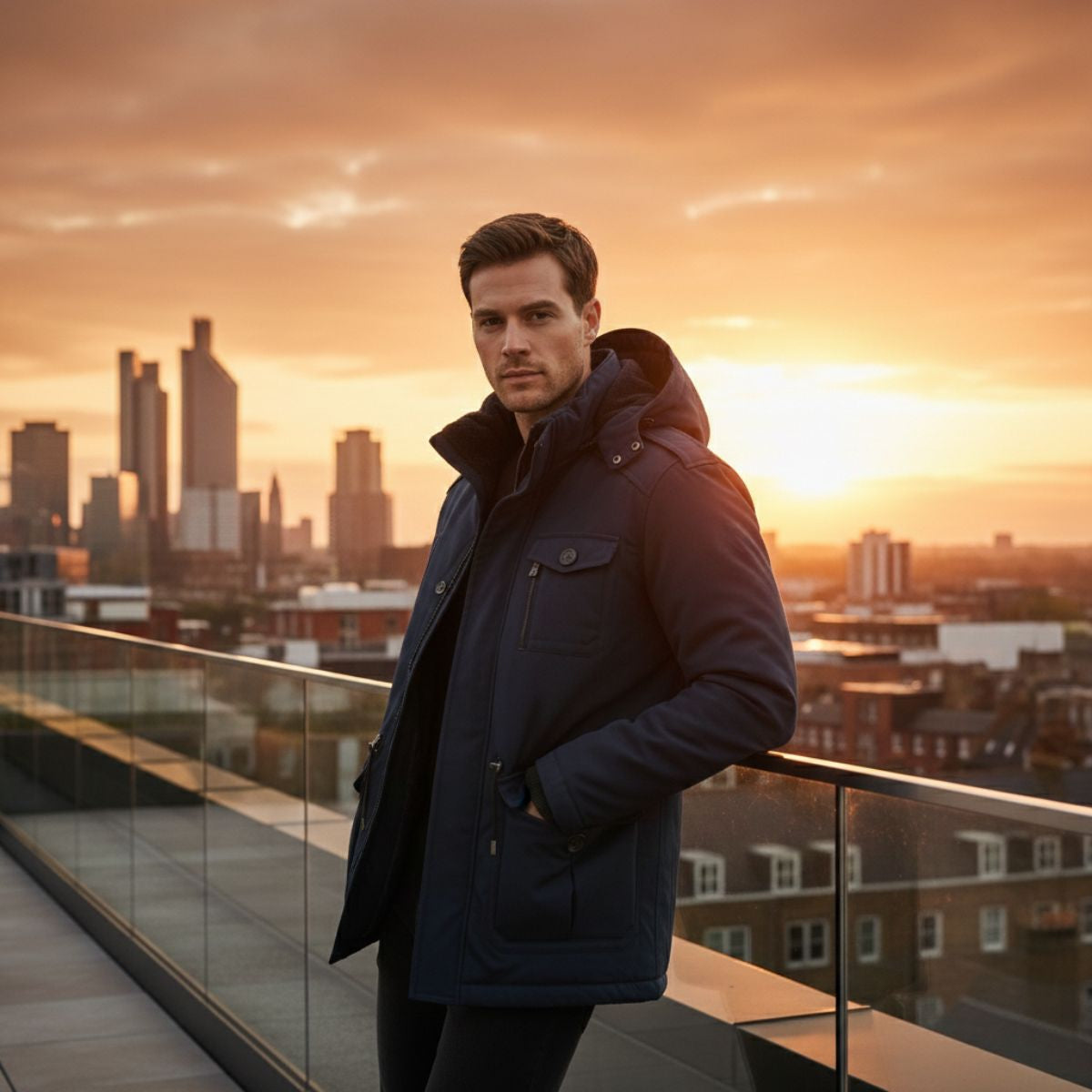 Ash | Men's Winter Parka Olive Hooded Quilted Jacket