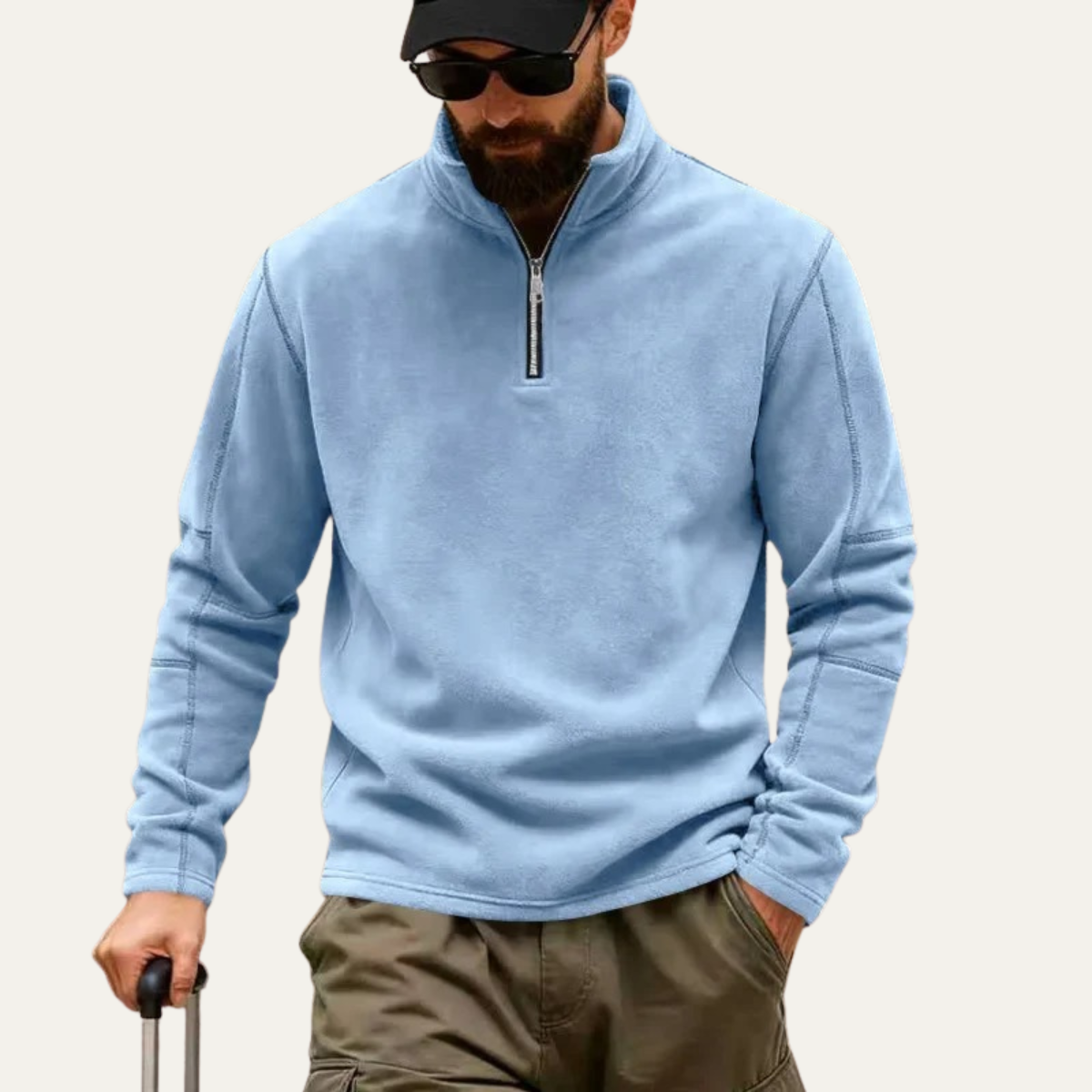 Beau | Men's Quarter Zip Sweater Light Blue