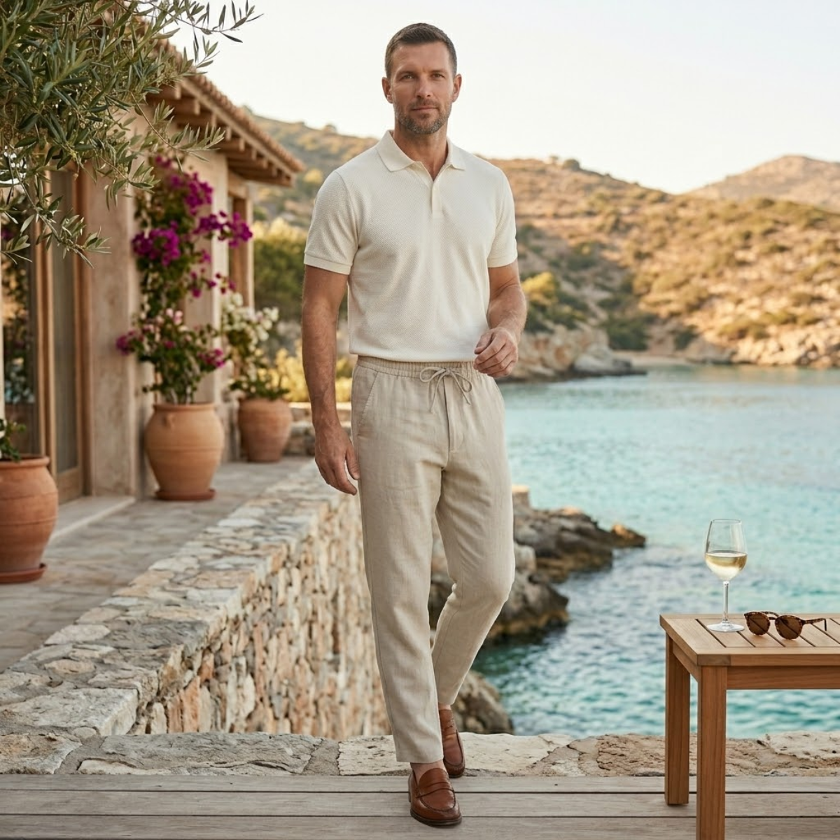 Axel | Men's Linen Joggers White Lightweight Summer Pants