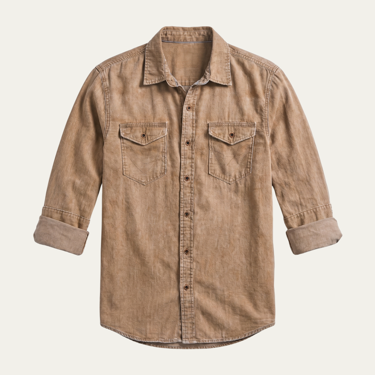 Dama Washington Rhys men's vintage washed denim shirt brown - view 3