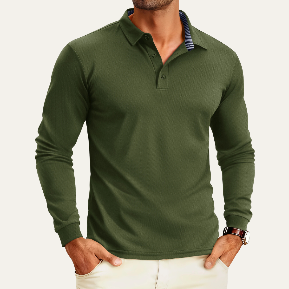 Sage | Men's Long Sleeve Polo Shirt Olive Green
