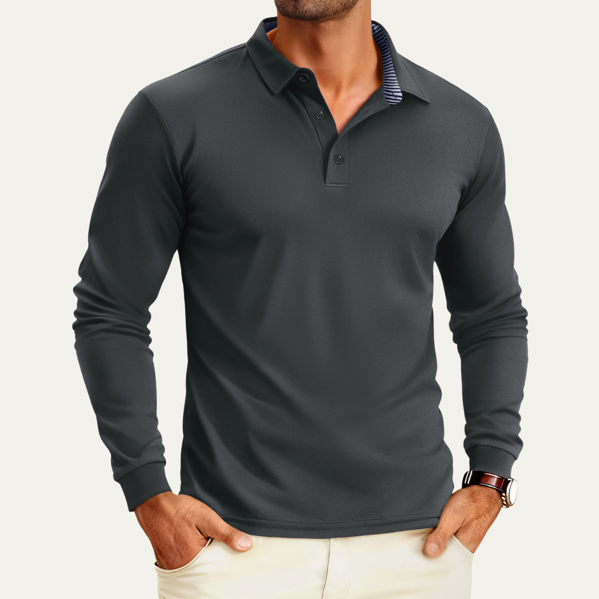 Sage | Men's Long Sleeve Polo Shirt Olive Green