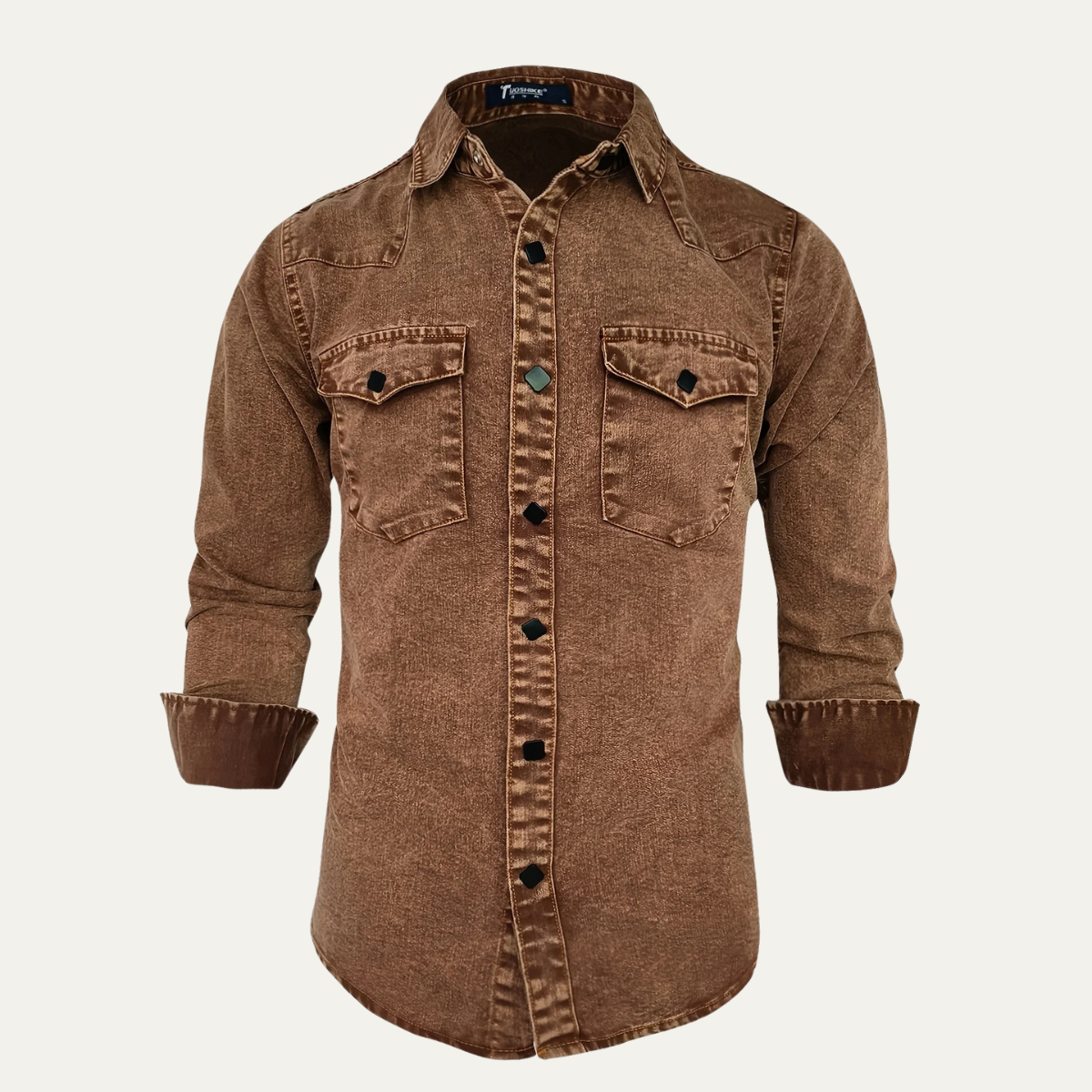 Bram | Men's Denim Shirt Brown Long Sleeve Vintage Wash