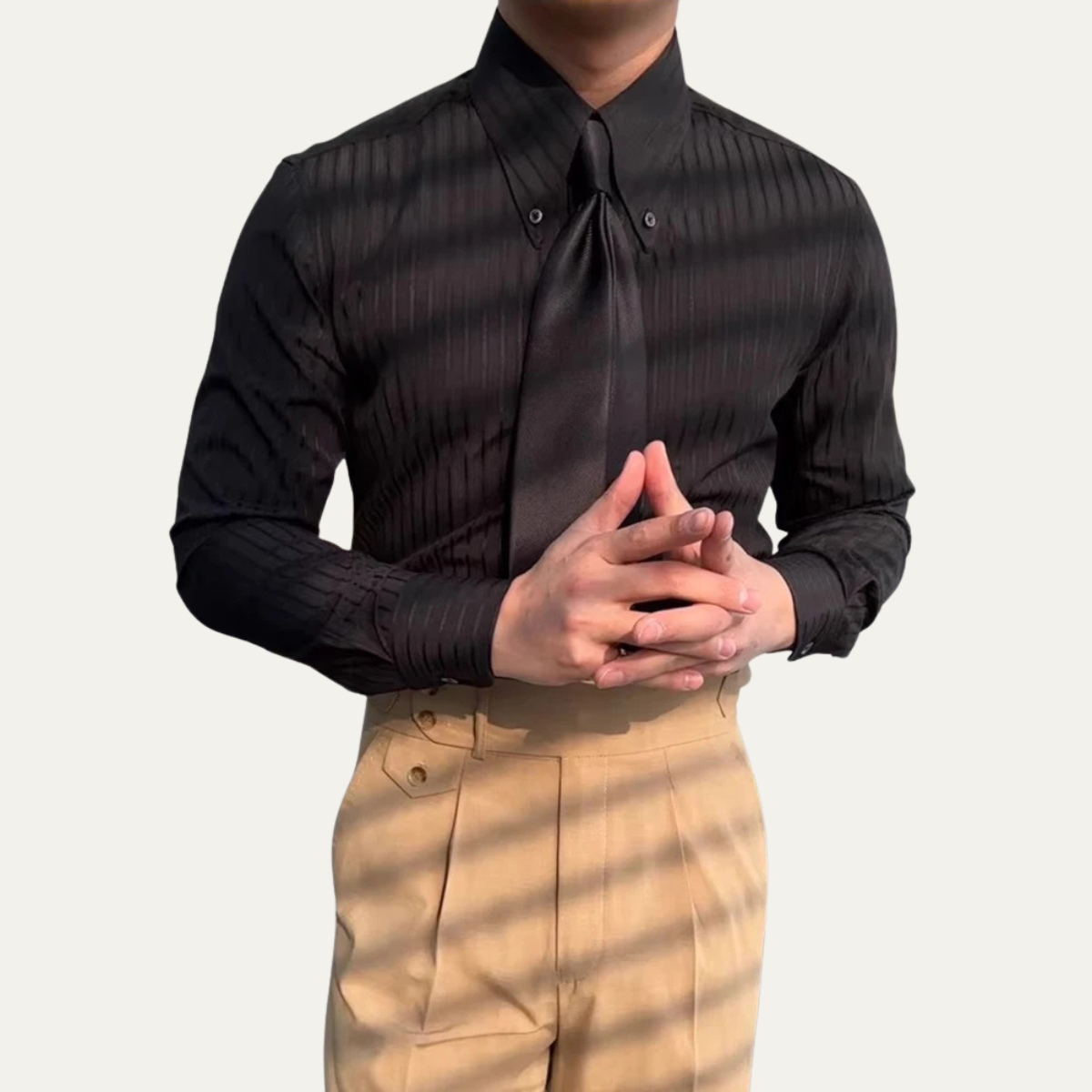 Axel | Men's Pinstripe Dress Shirt Black Long Sleeve