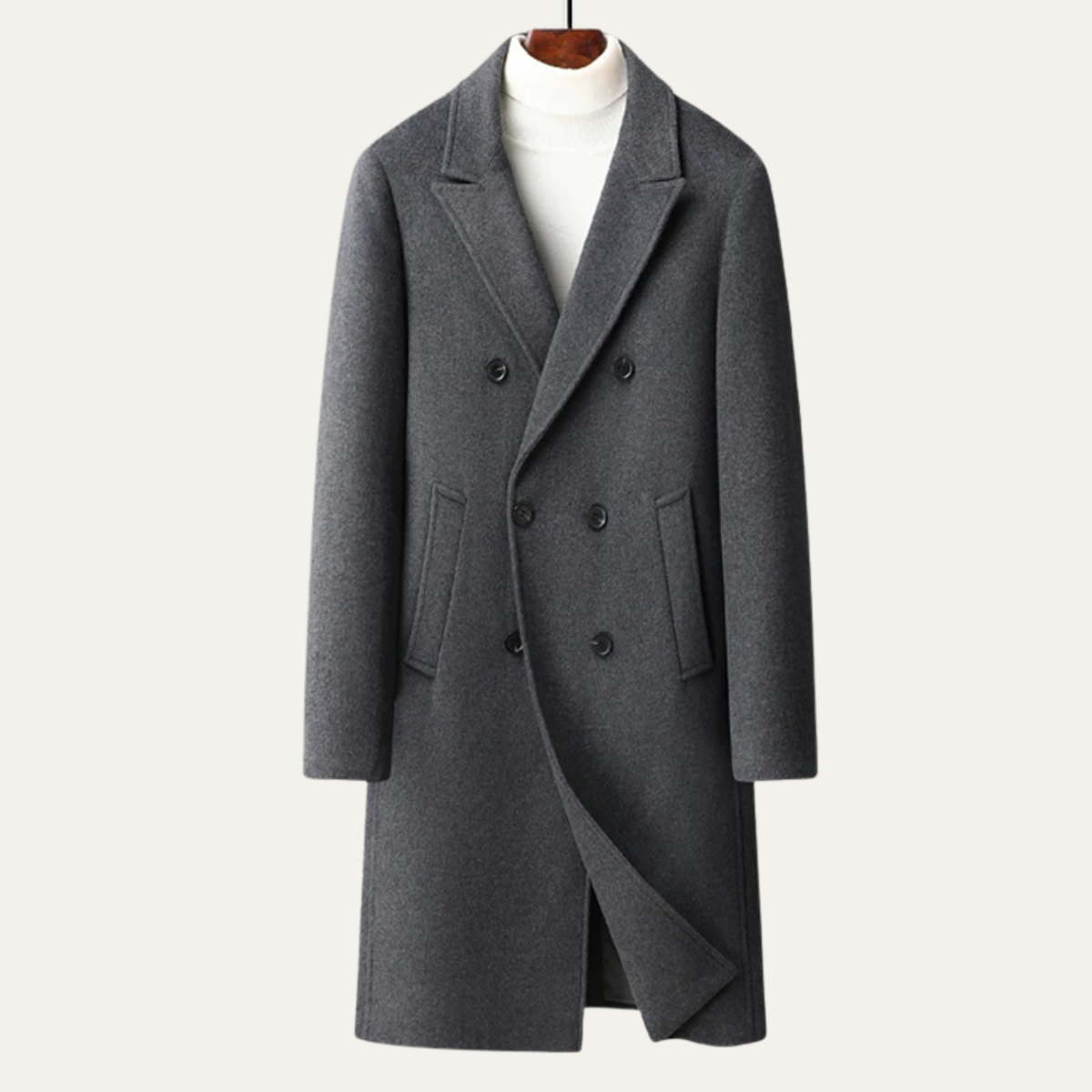 Bram | Men's Double Breasted Wool Coat Gray Long