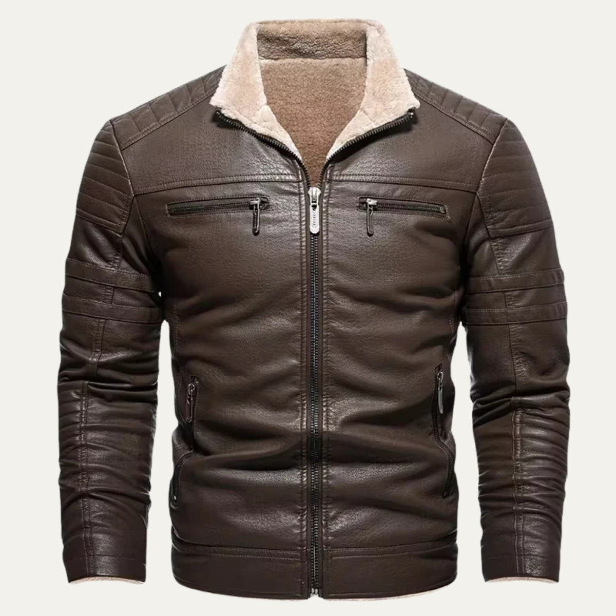 Voss | Men's Leather Jacket Black Sherpa Fleece Lined