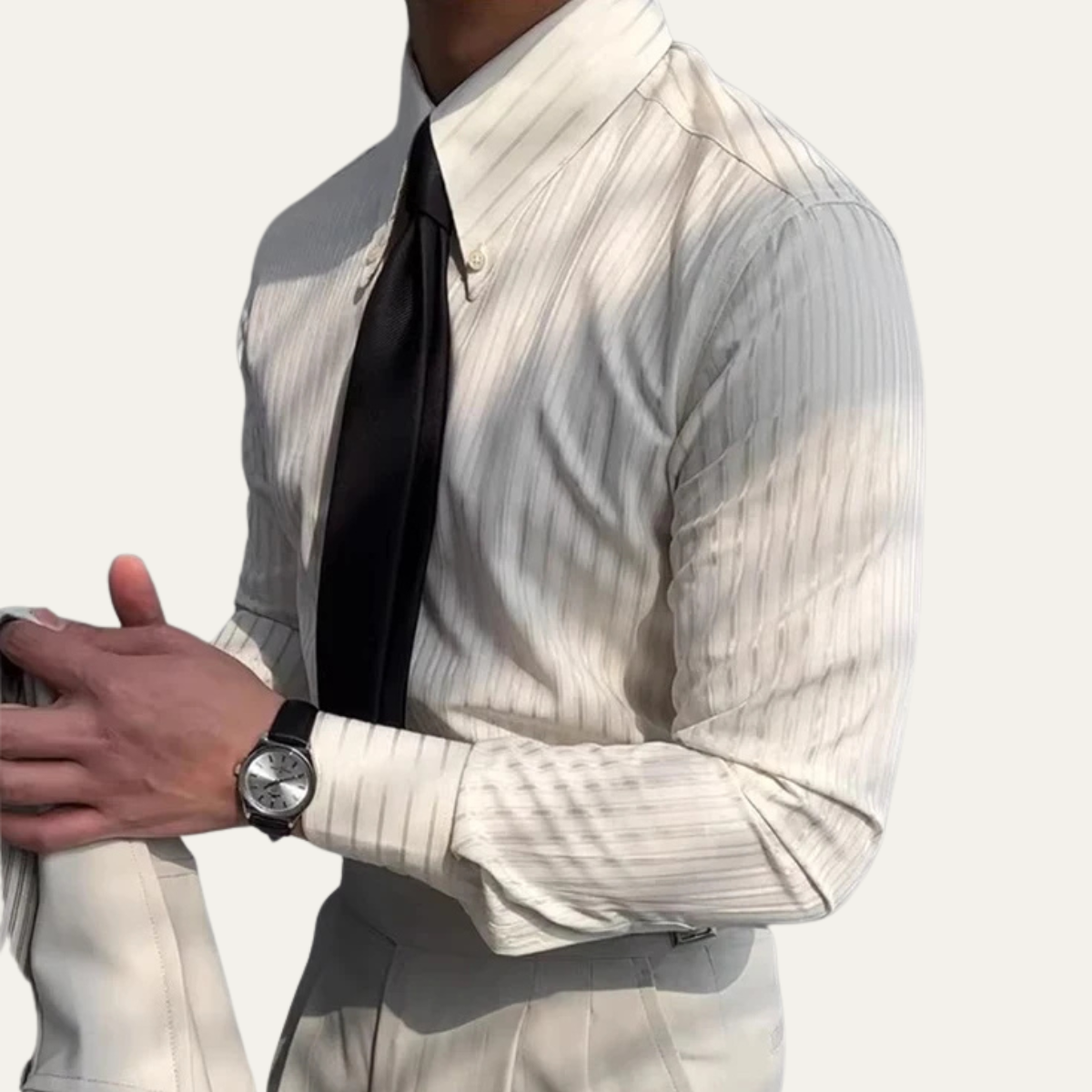 Axel | Men's Pinstripe Dress Shirt Black Long Sleeve