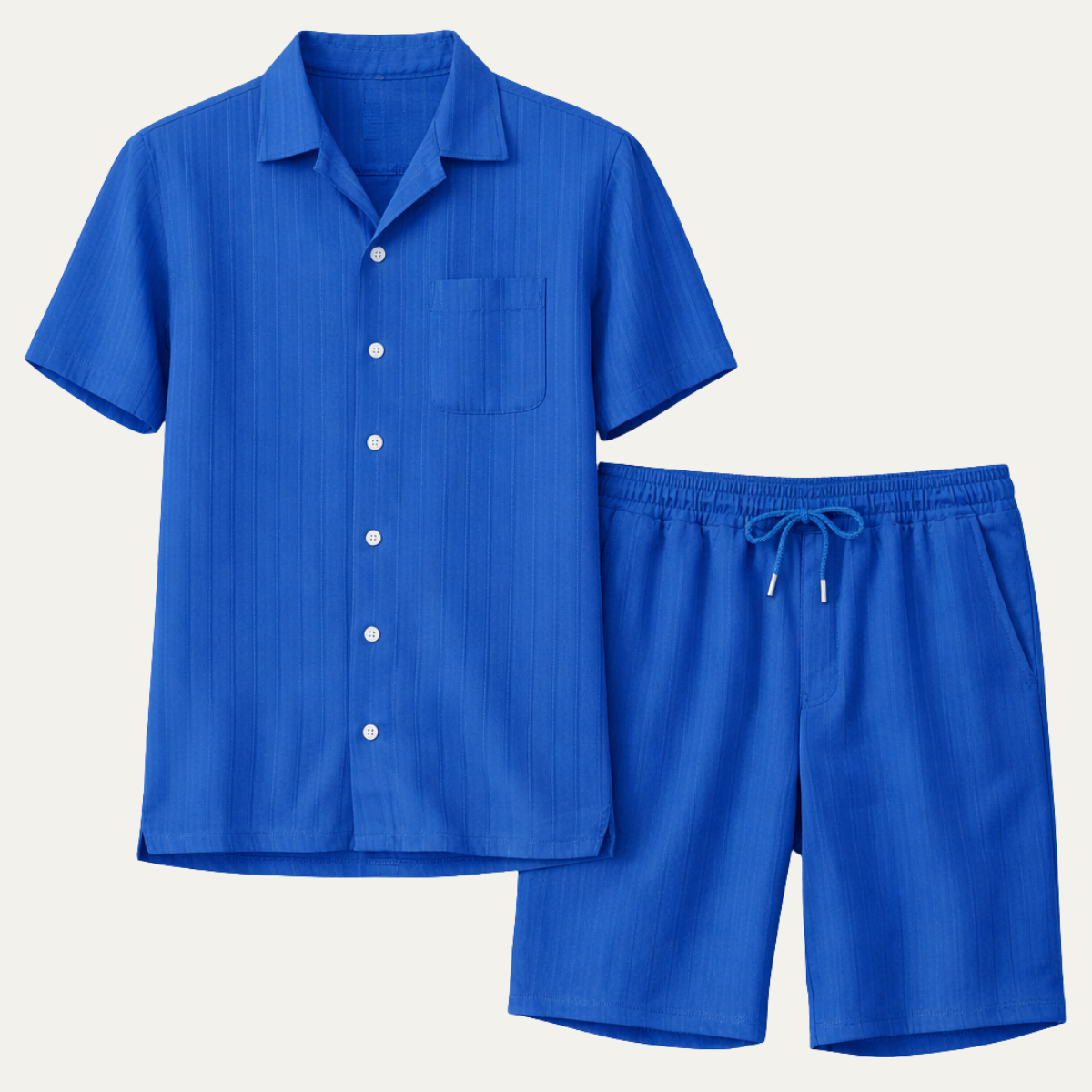 Beau | Men's Casual Ribbed Linen Shirt Royal Blue Short Sleeve