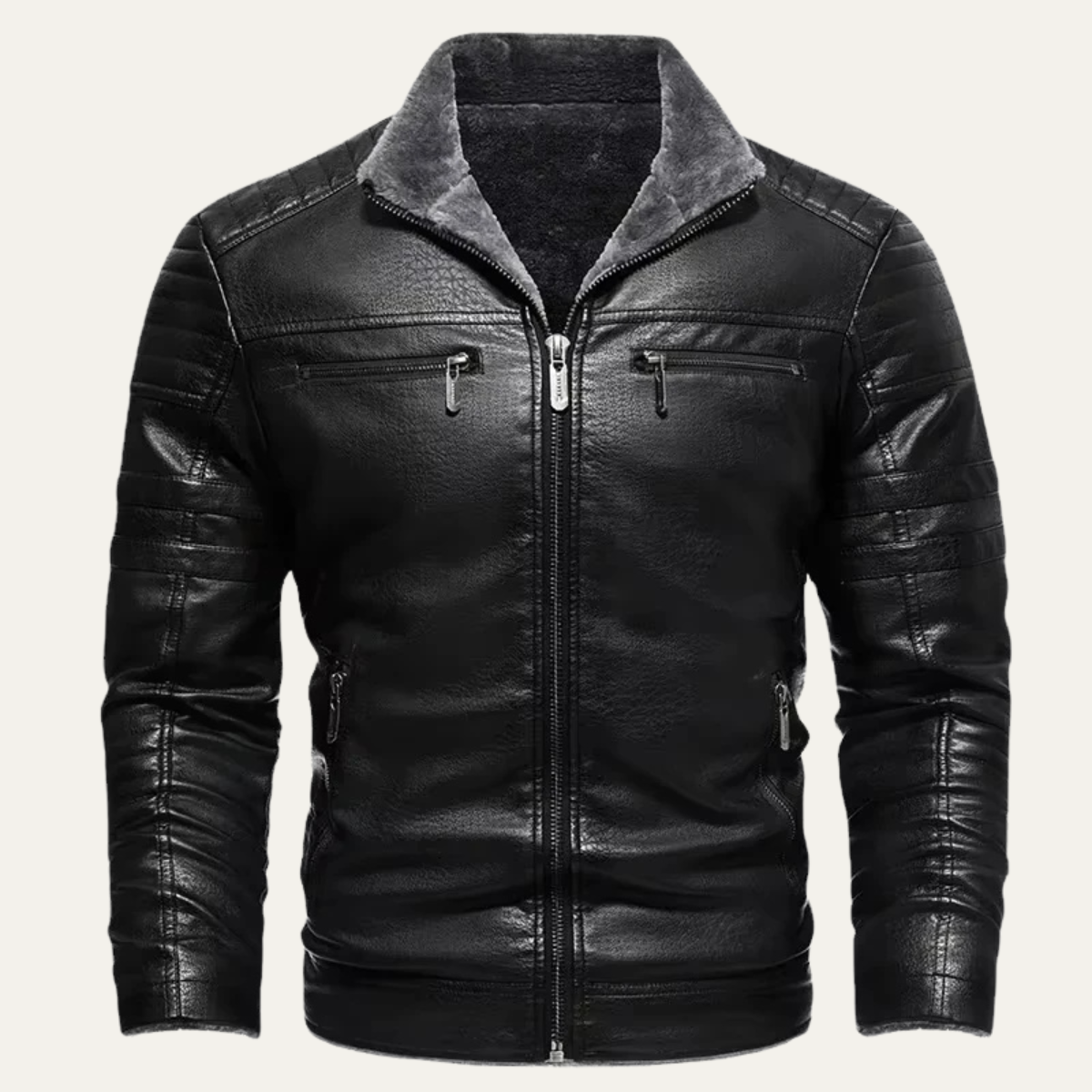 Voss | Men's Leather Jacket Black Sherpa Fleece Lined