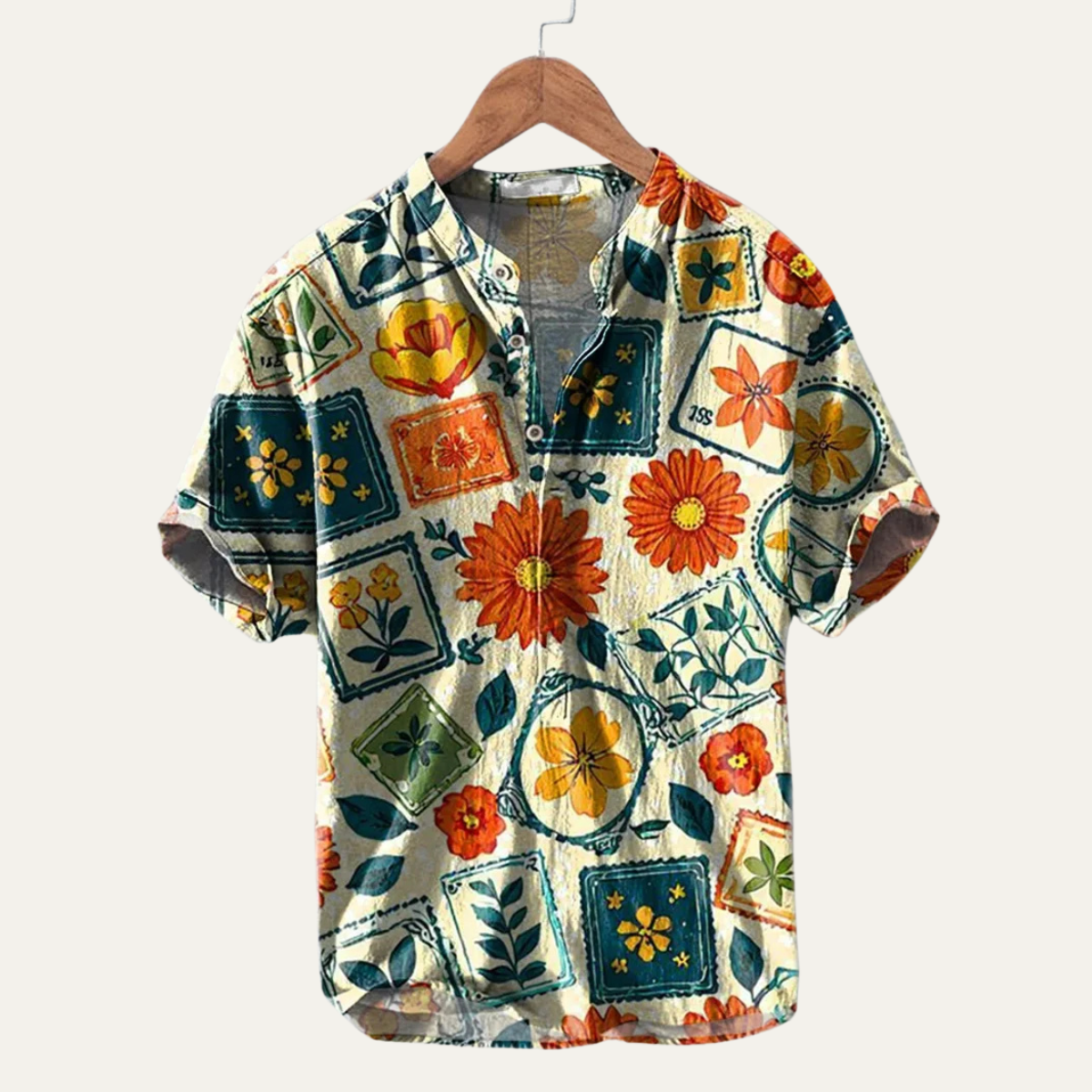 Jude | Men's Boho Hawaiian Shirt Cream Floral Print Button Up