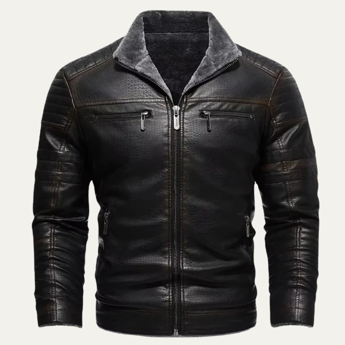 Voss | Men's Leather Jacket Black Sherpa Fleece Lined