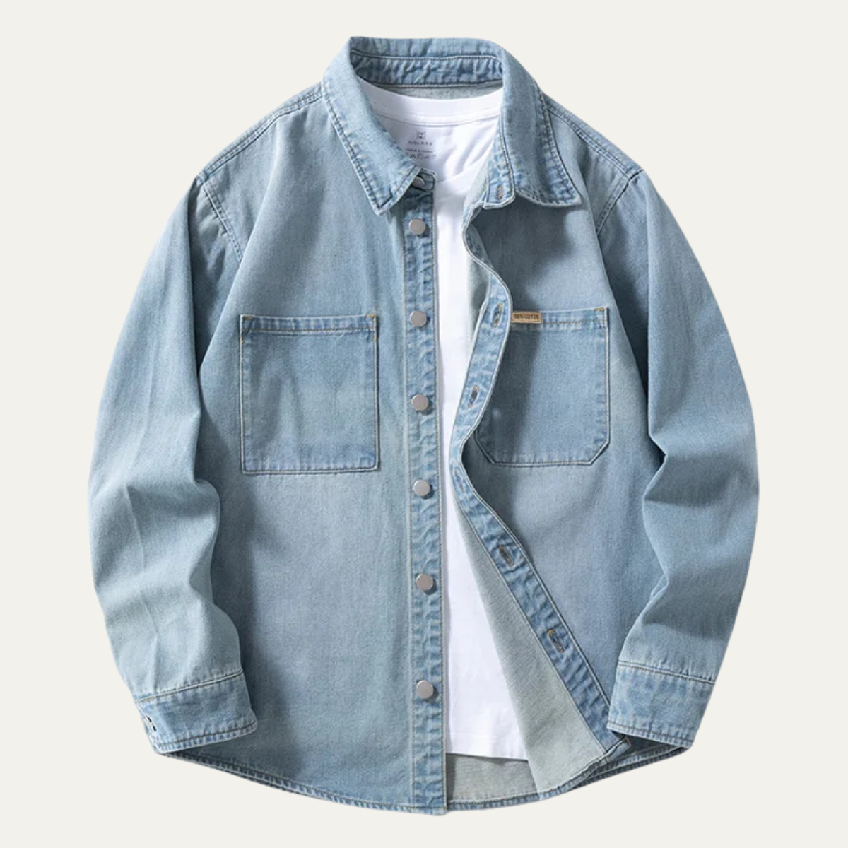Beau | Men's Light Wash Denim Shirt Long Sleeve Button Up