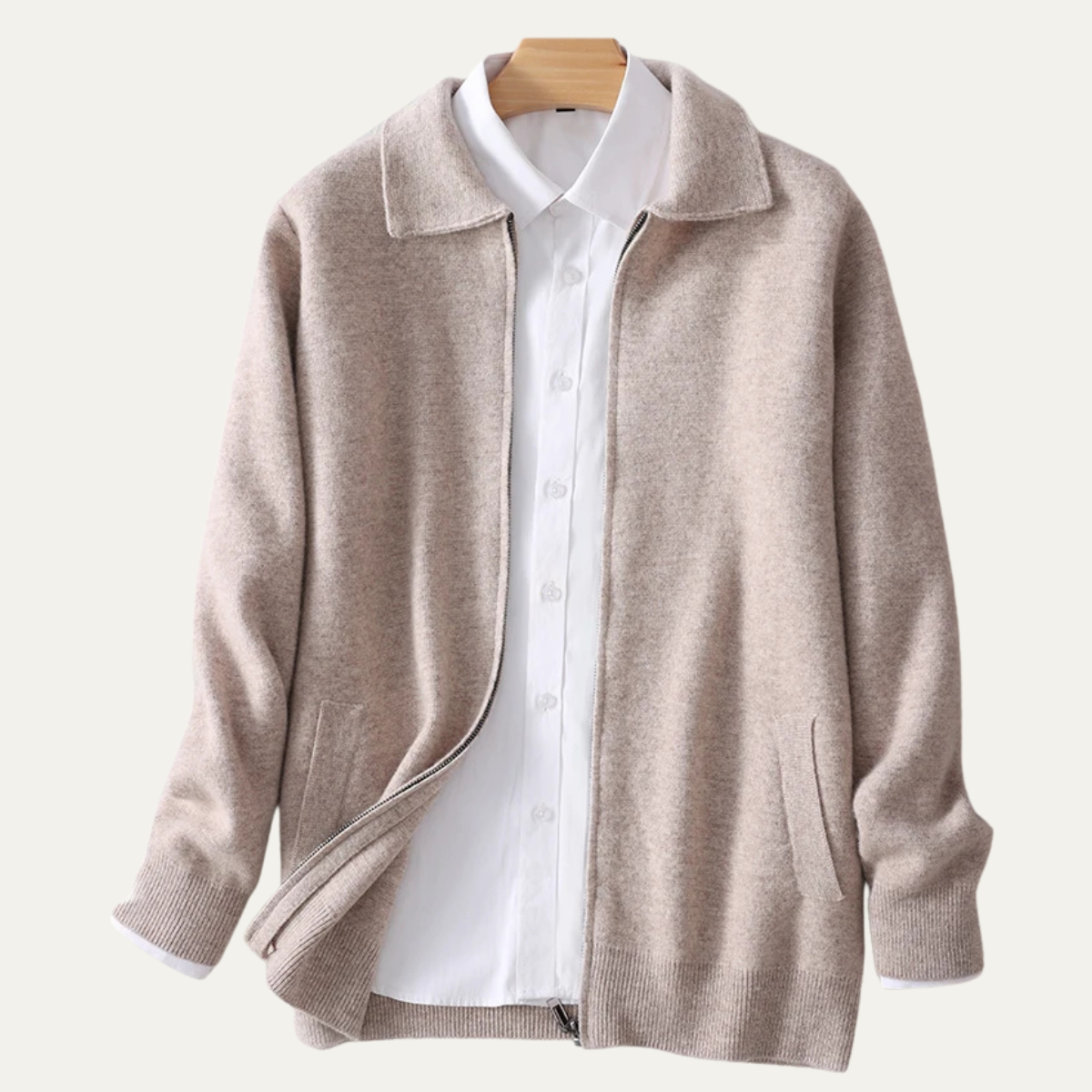 Callum | Men's Cardigan Cream Wool Blend Button Up
